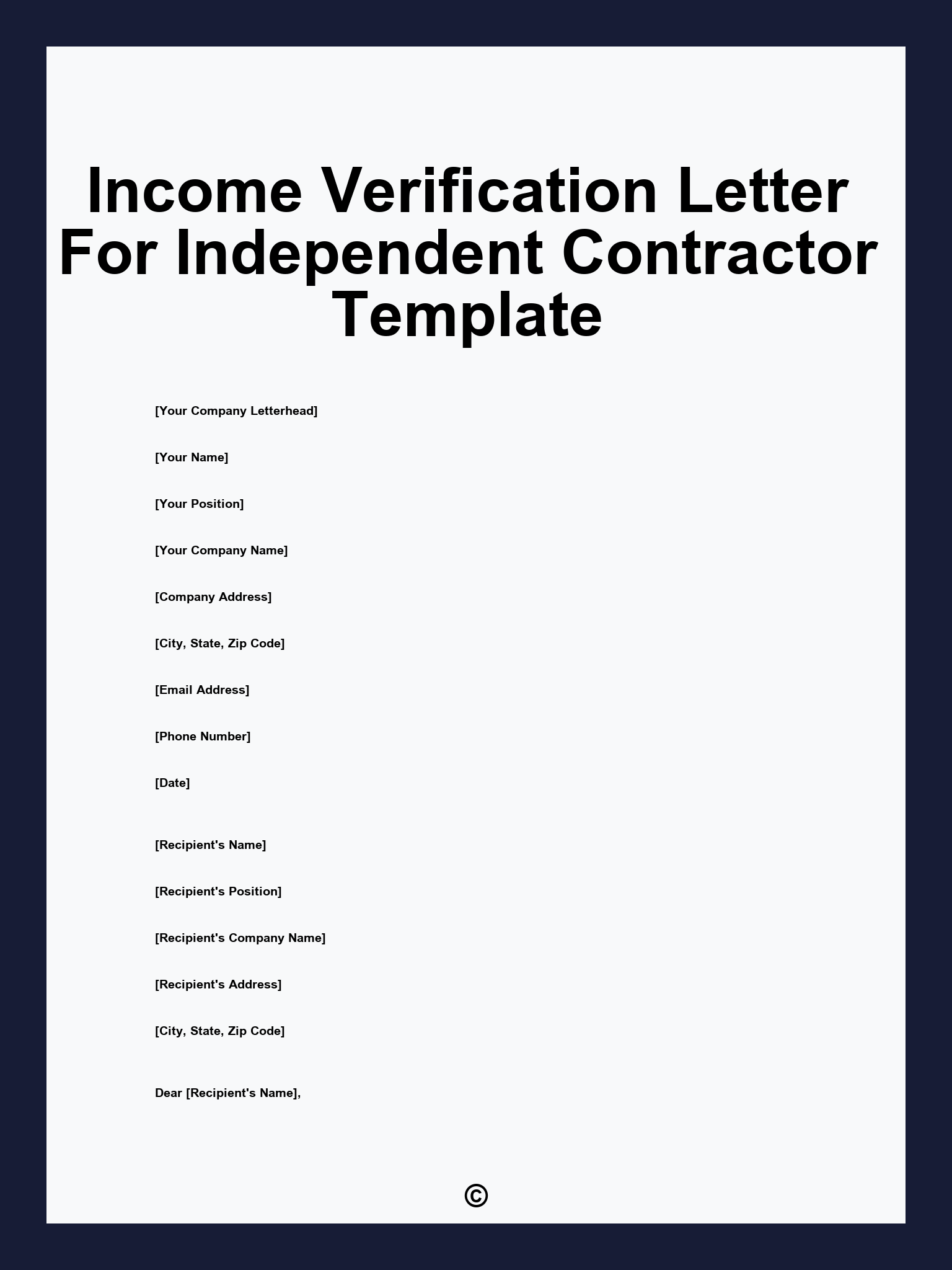 Income Verification Letter For Independent Contractor Template