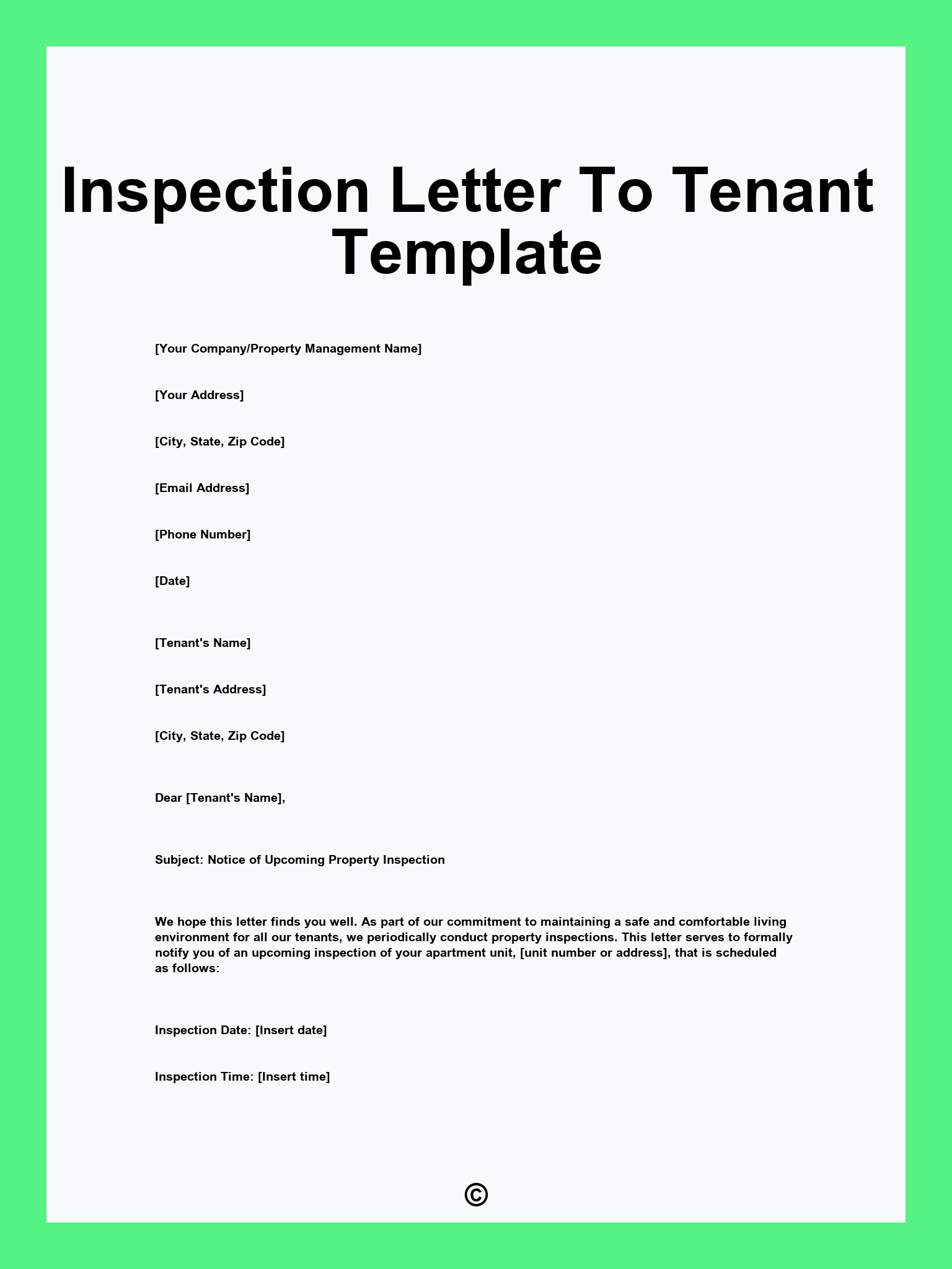 Inspection Letter To Tenant Template