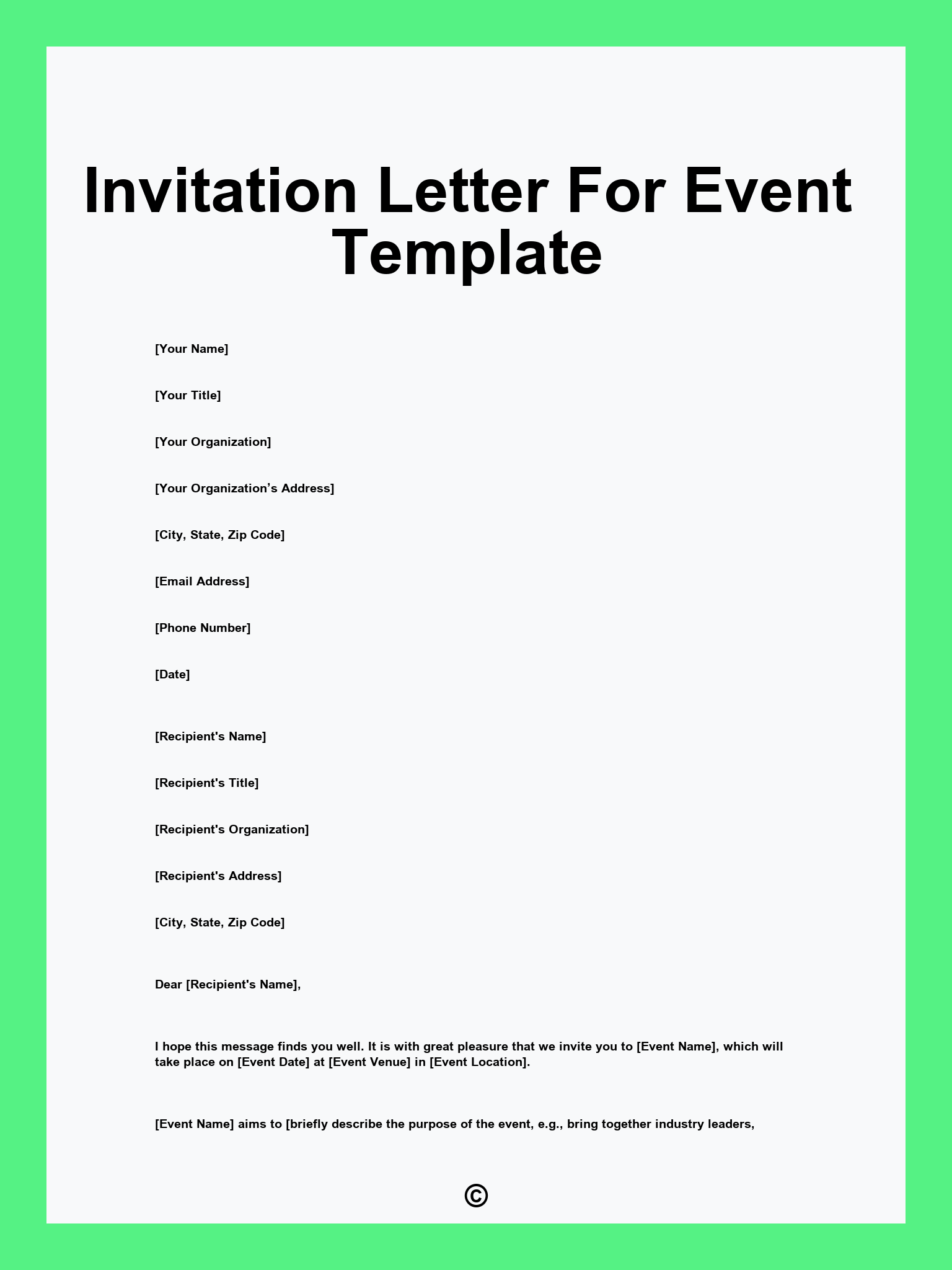 Invitation Letter For Event Template