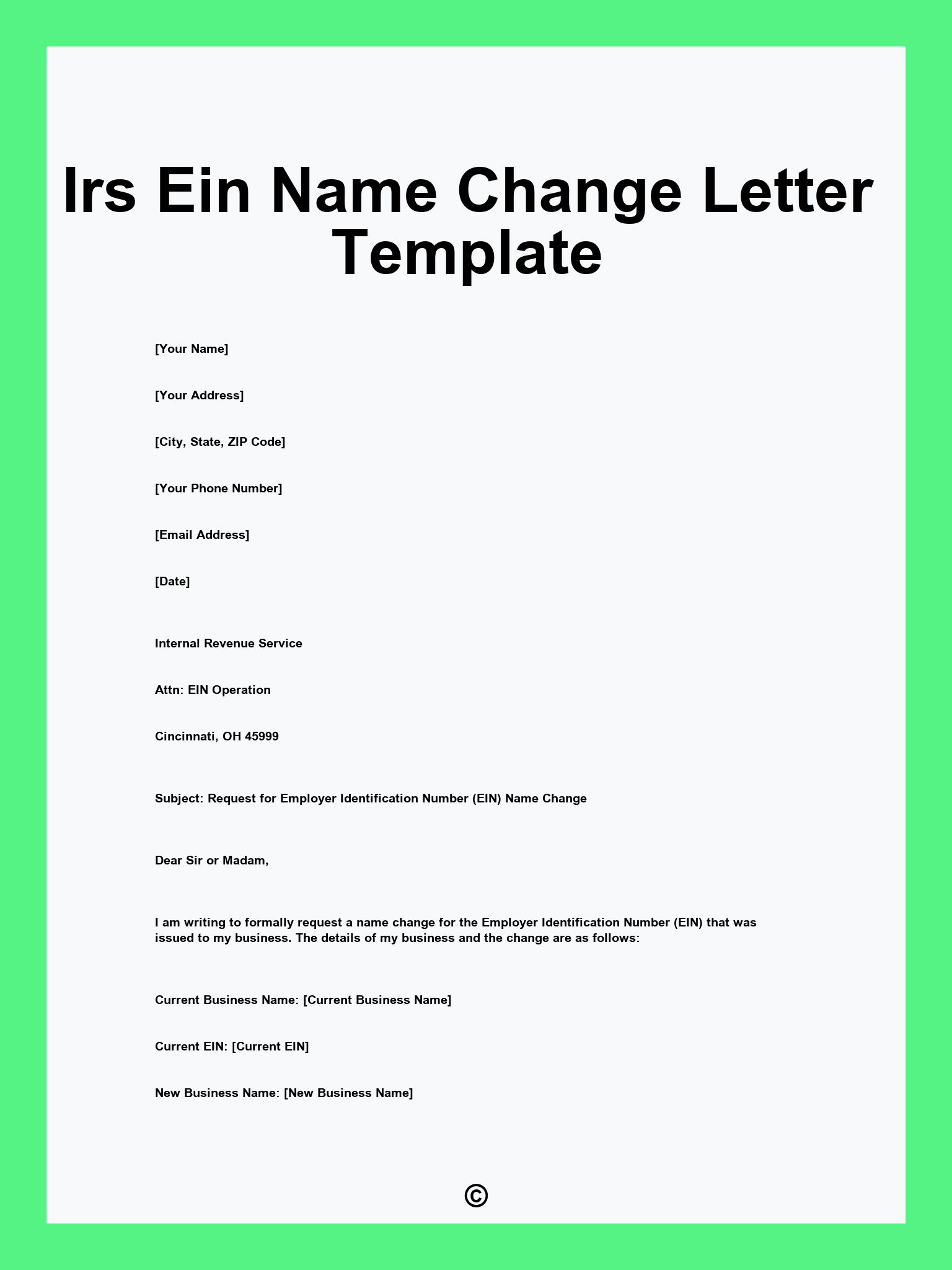 Irs Ein Name Change Letter Template