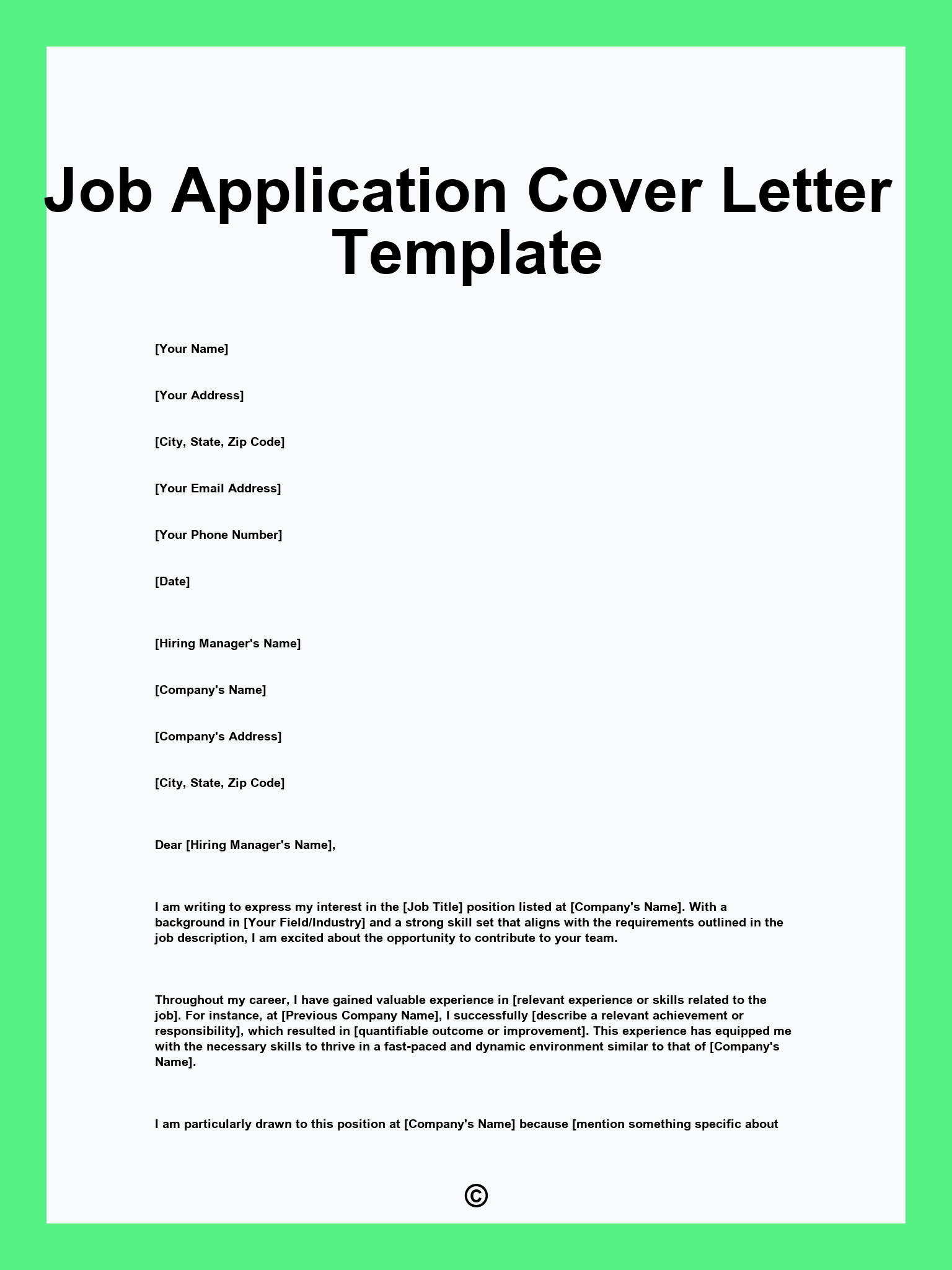 Job Application Cover Letter Template