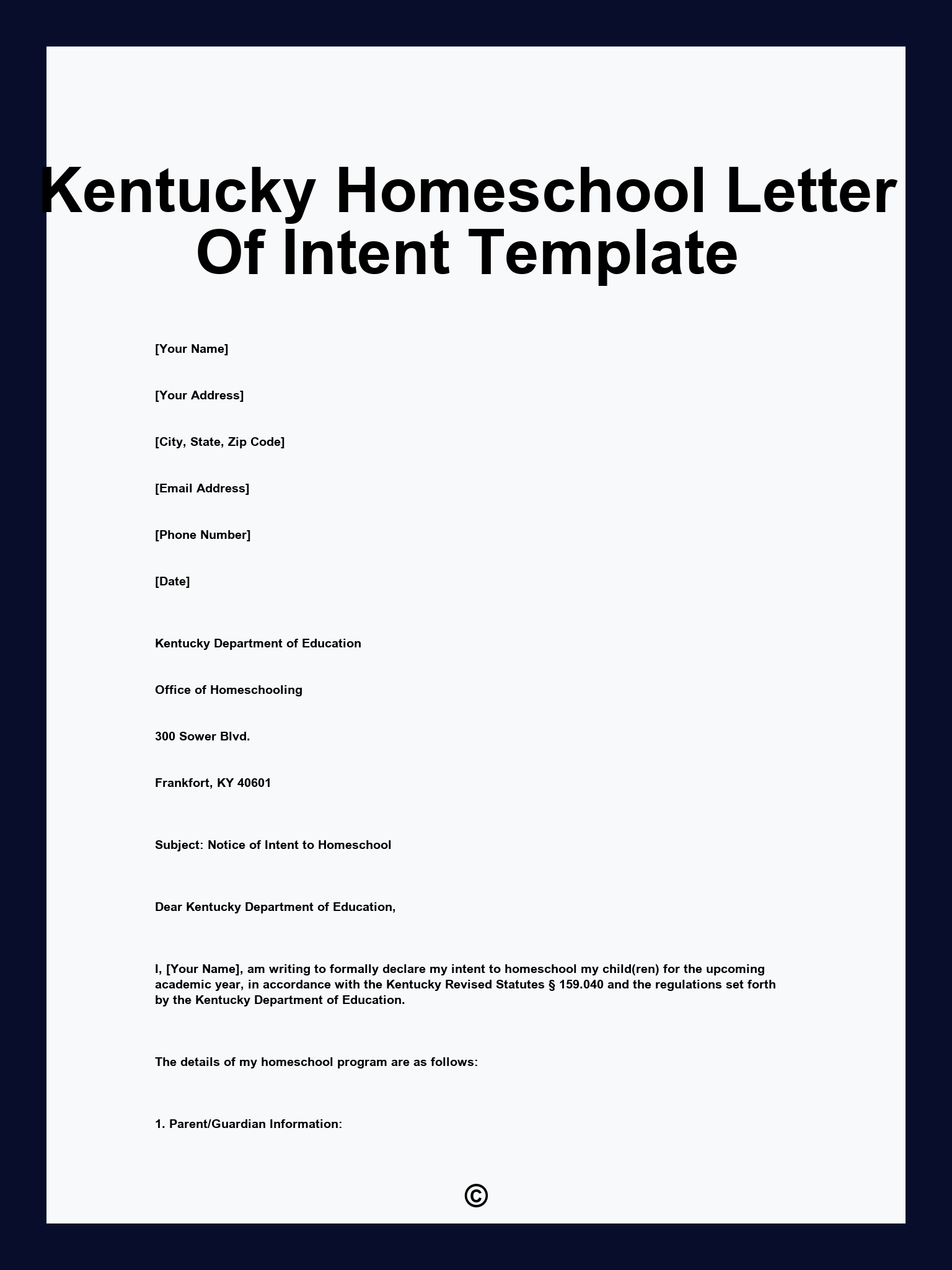 Kentucky Homeschool Letter Of Intent Template