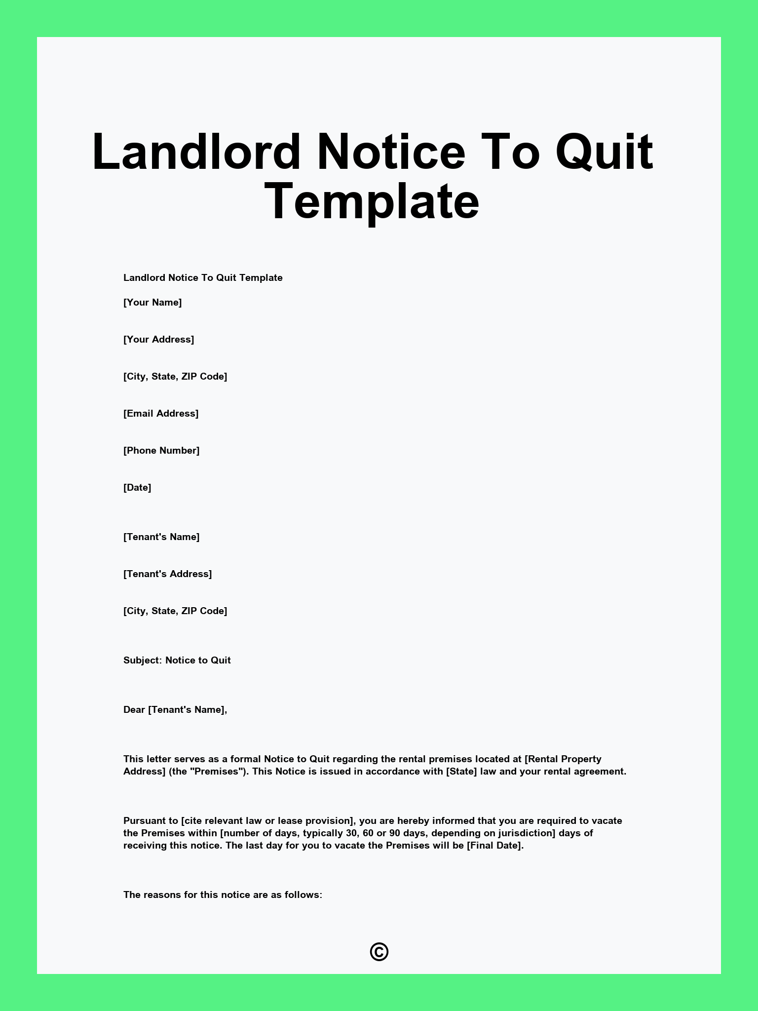 Landlord Notice To Quit Template