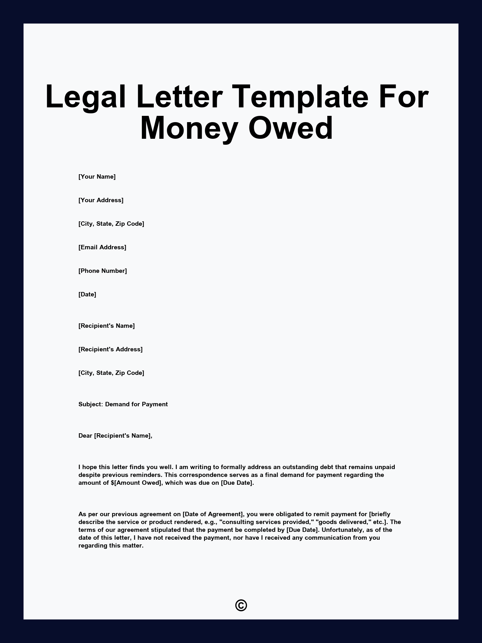 Legal Letter Template For Money Owed