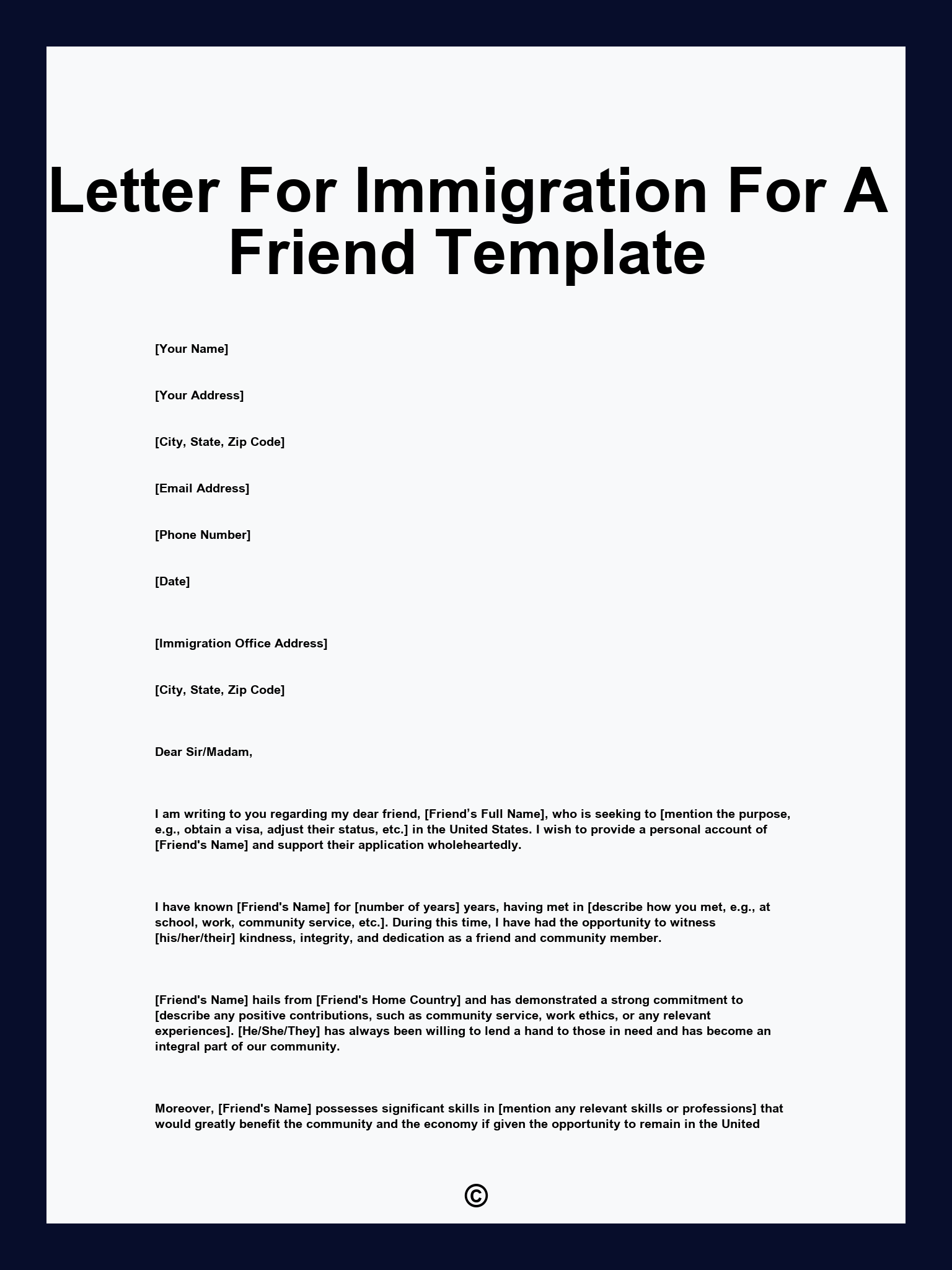 Letter For Immigration For A Friend Template