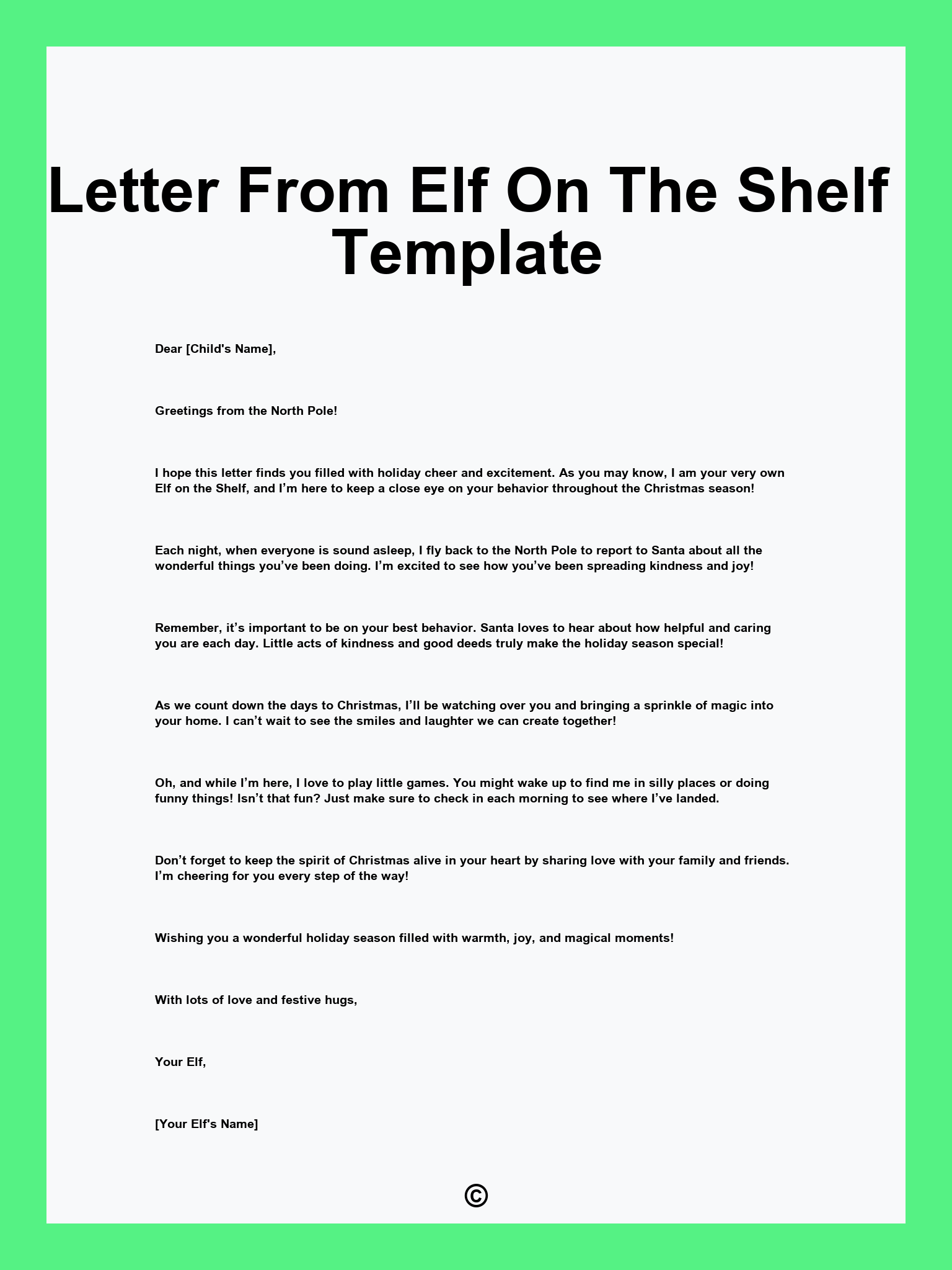 Letter From Elf On The Shelf Template