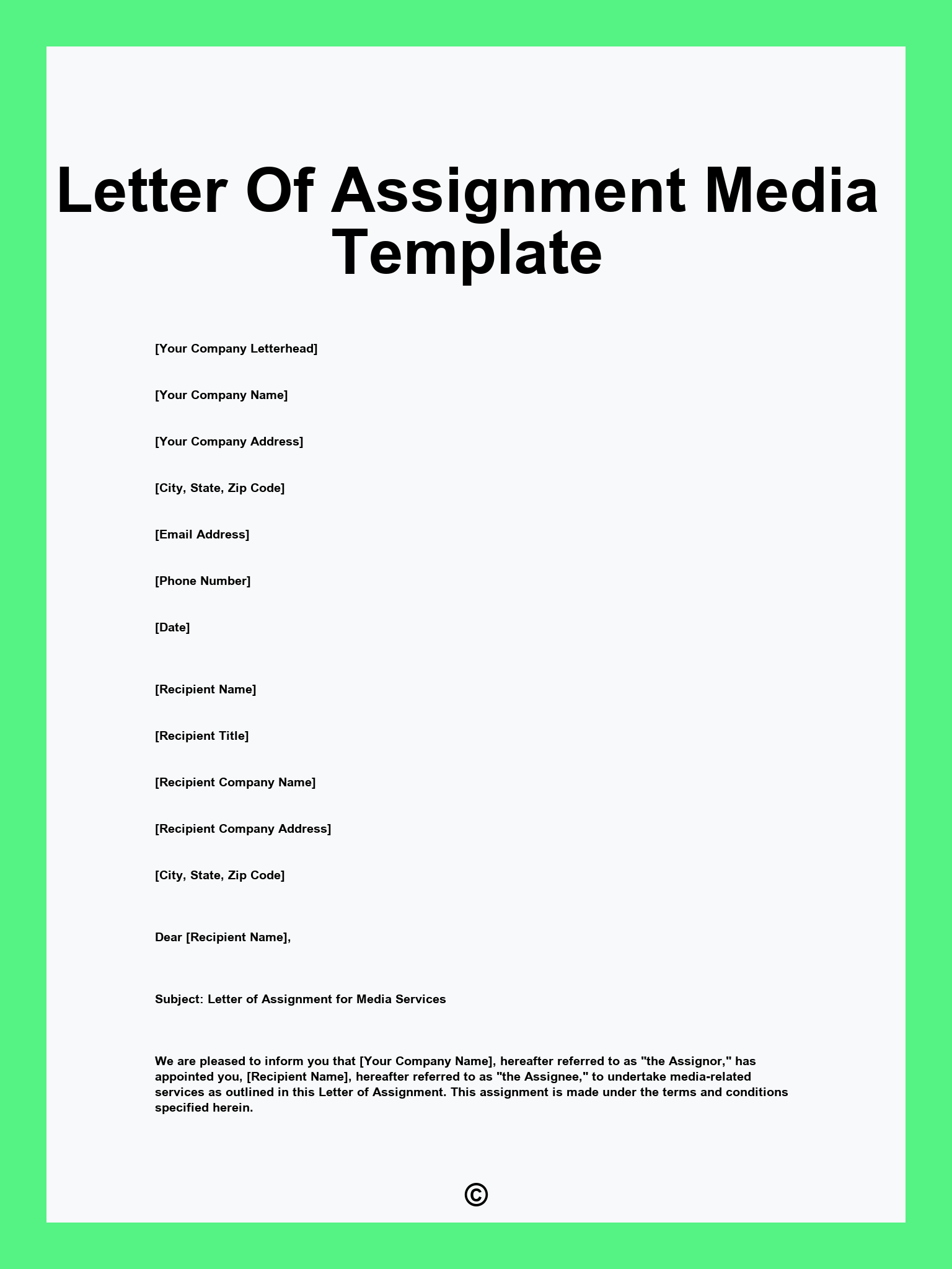 Letter Of Assignment Media Template