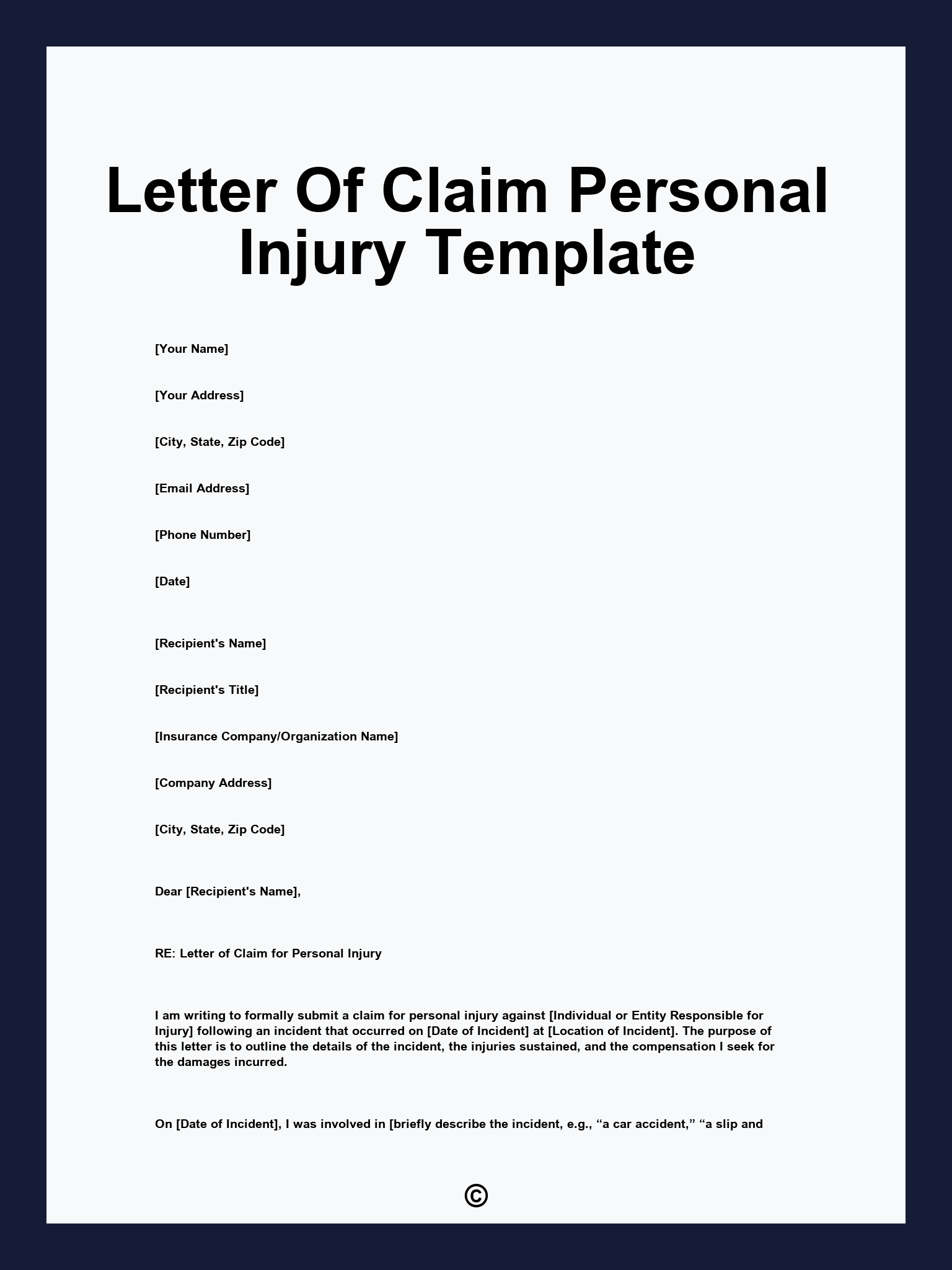 Letter Of Claim Personal Injury Template