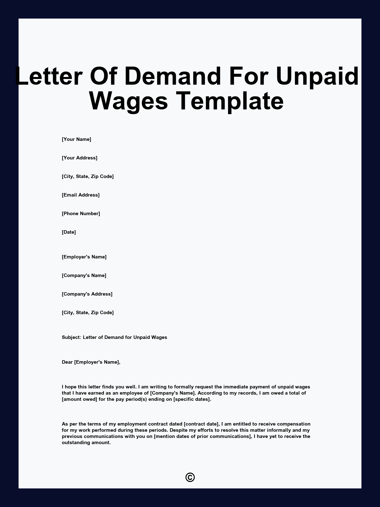 Letter Of Demand For Unpaid Wages Template