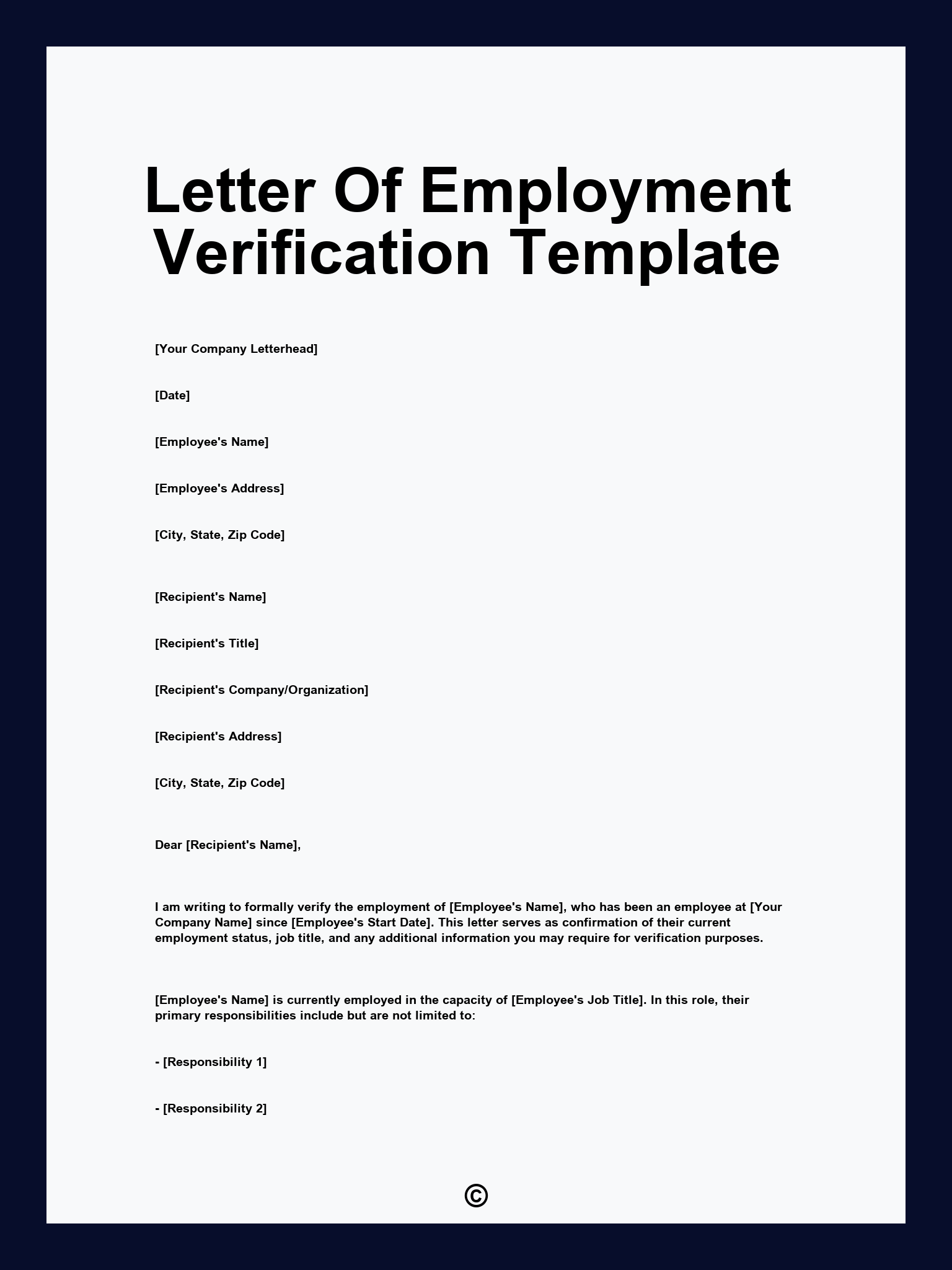 Letter Of Employment Verification Template