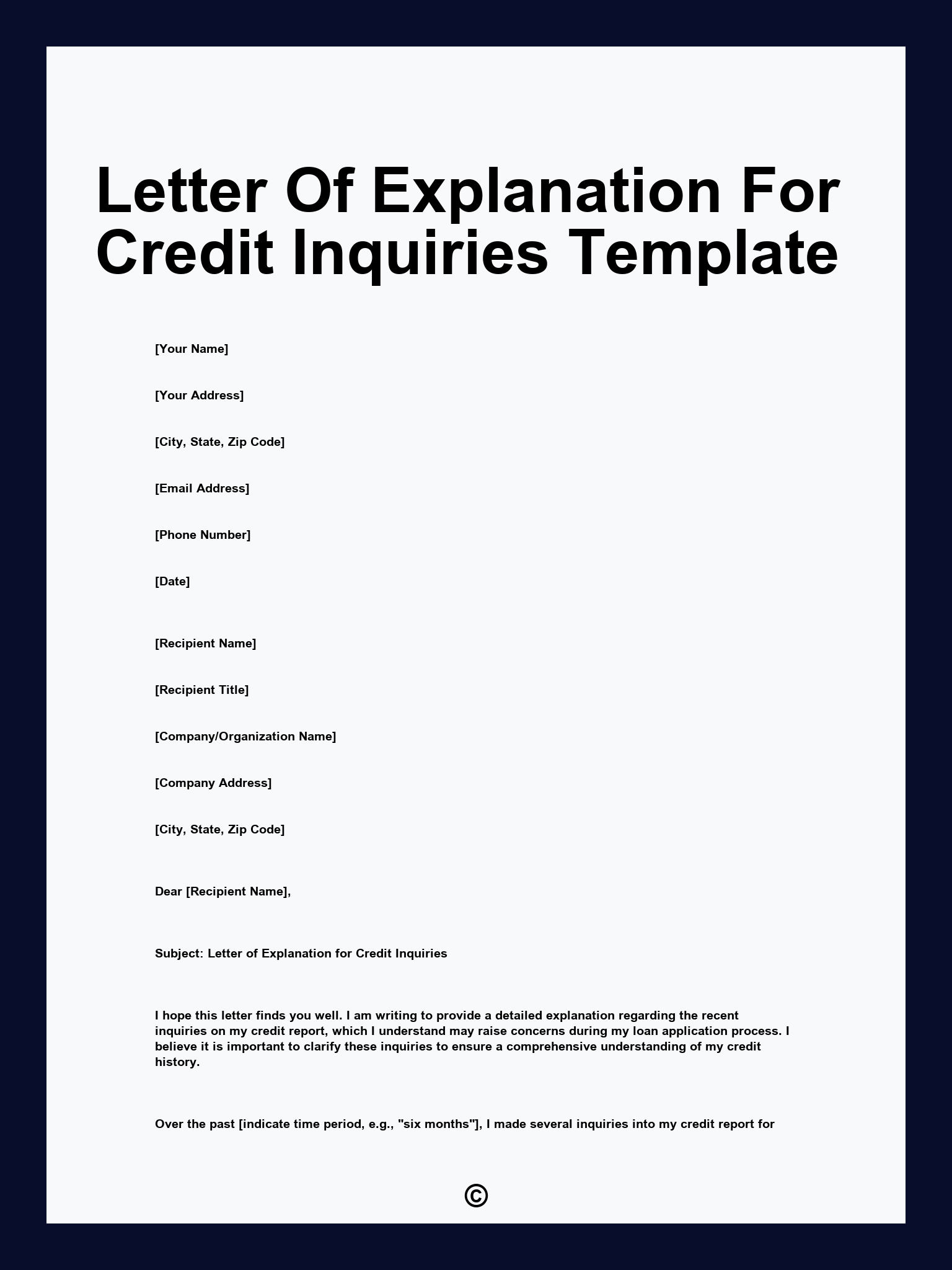 Letter Of Explanation For Credit Inquiries Template