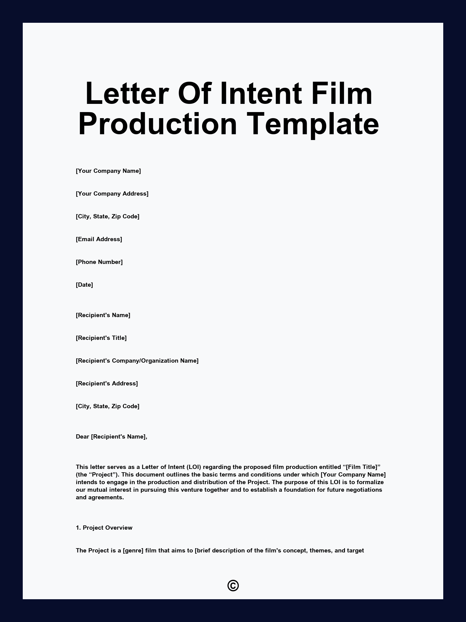 Letter Of Intent Film Production Template