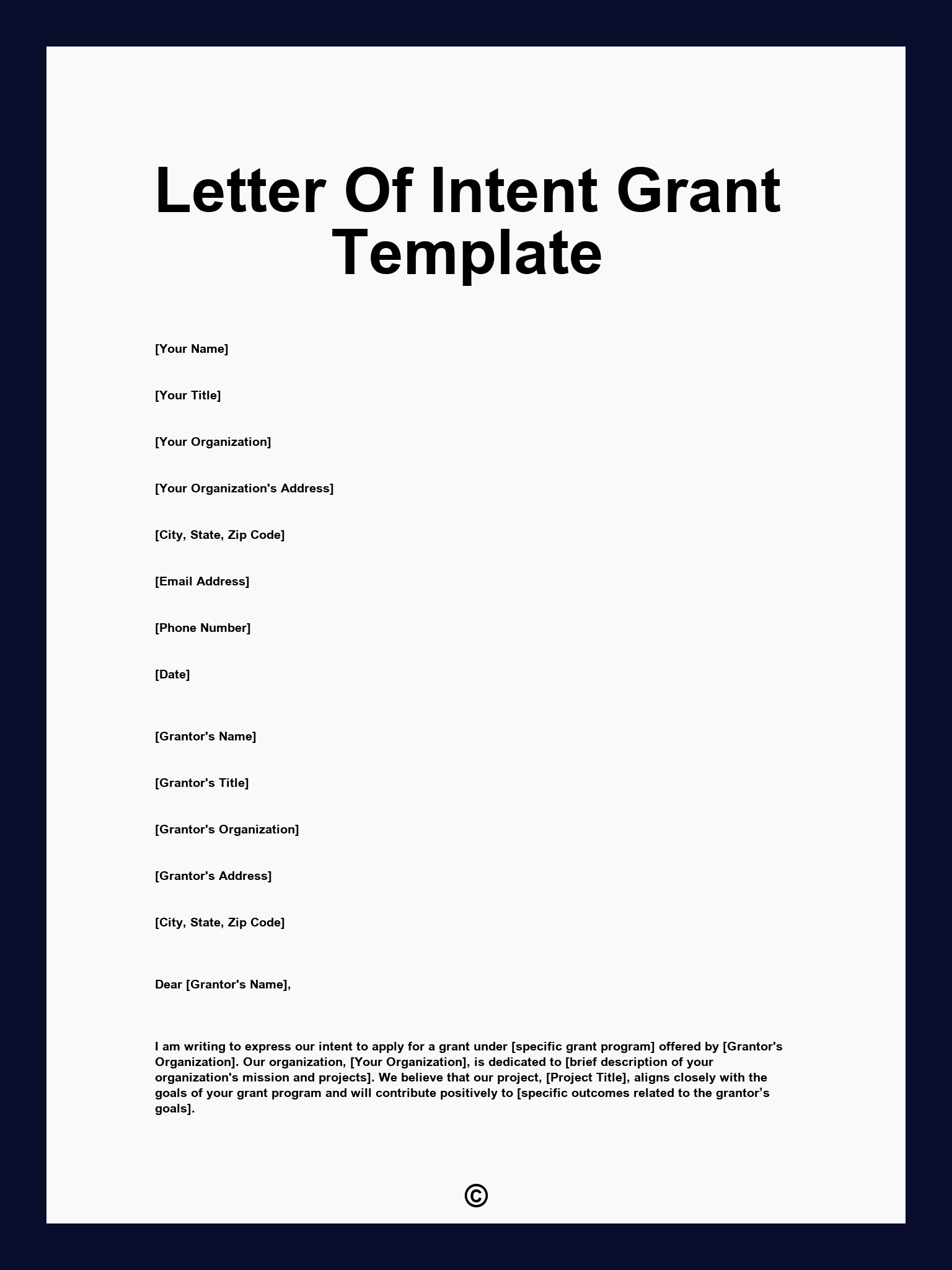 Letter Of Intent Grant Template