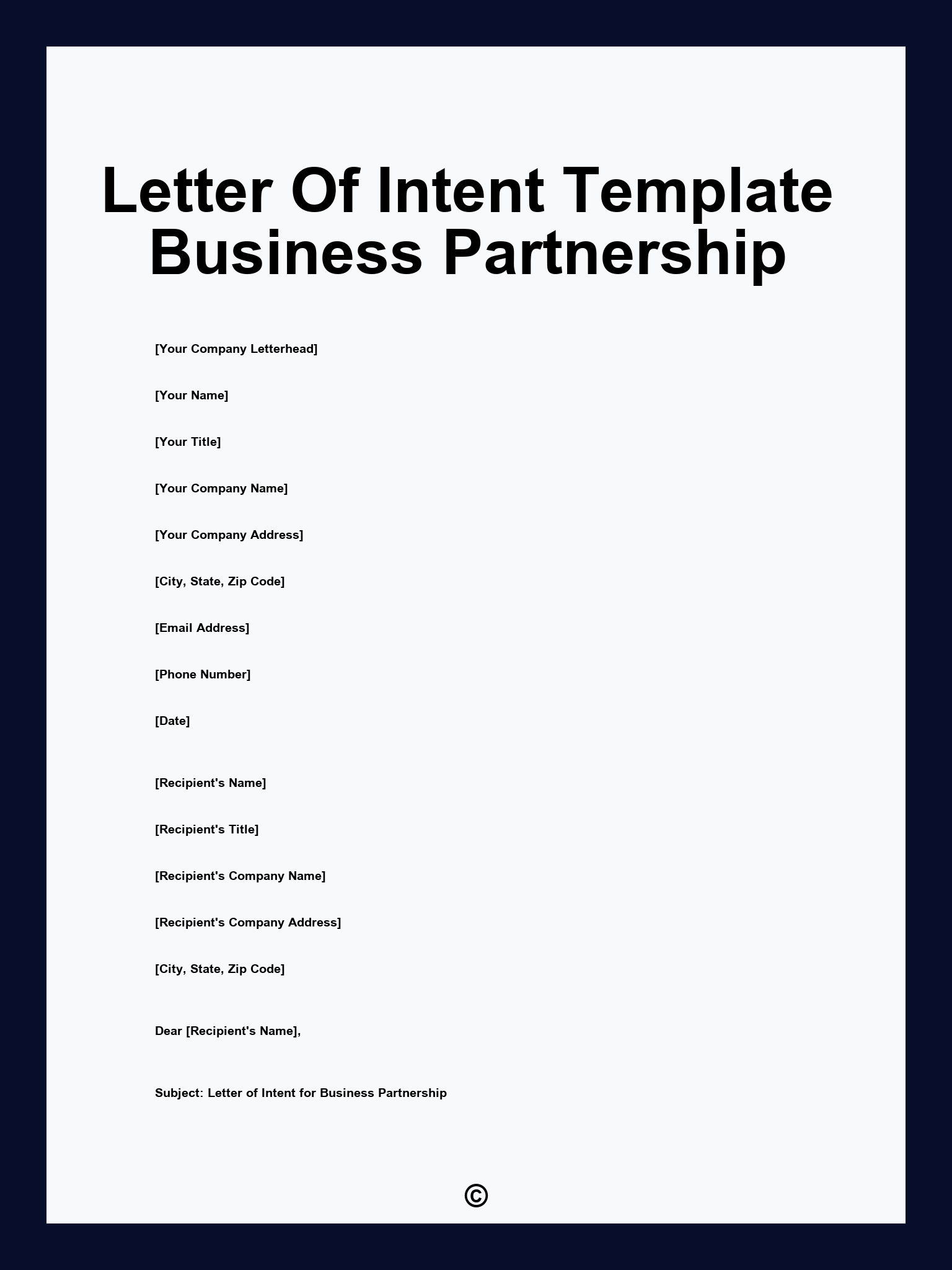 Letter Of Intent Template Business Partnership