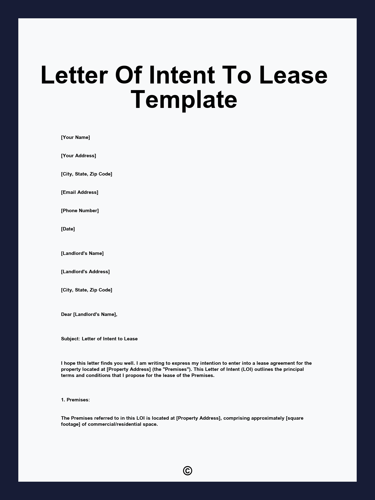 Letter Of Intent To Lease Template