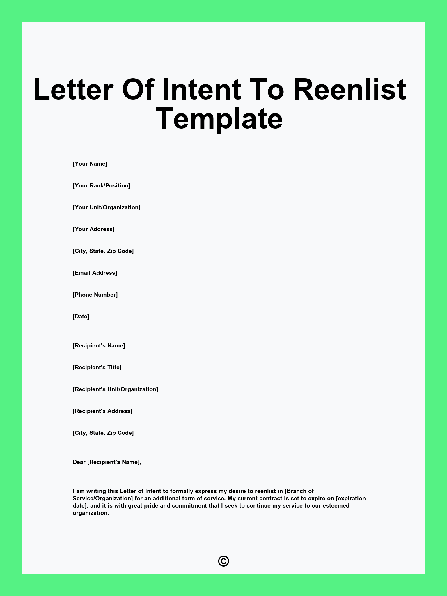 Letter Of Intent To Reenlist Template