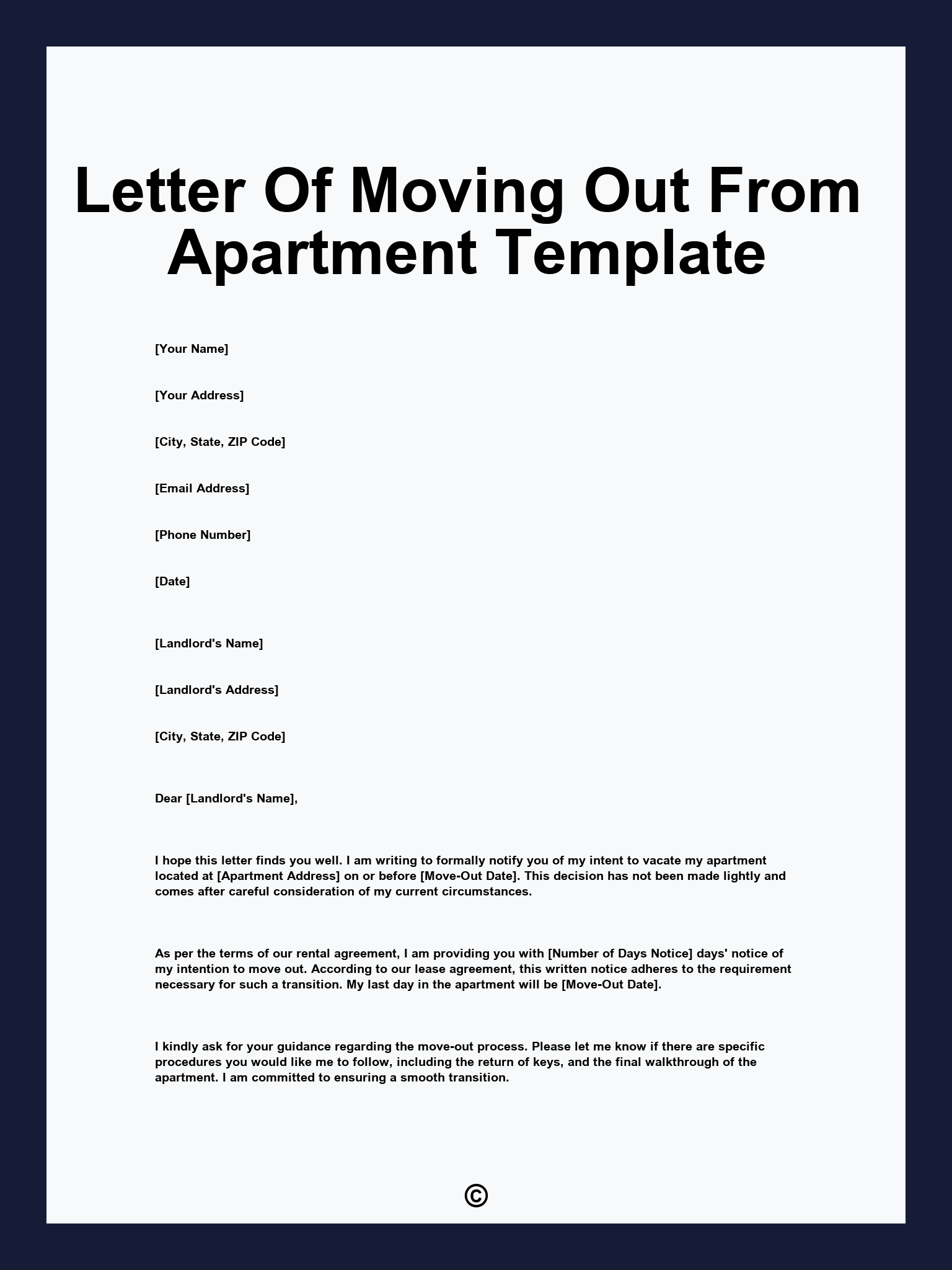 Letter Of Moving Out From Apartment Template