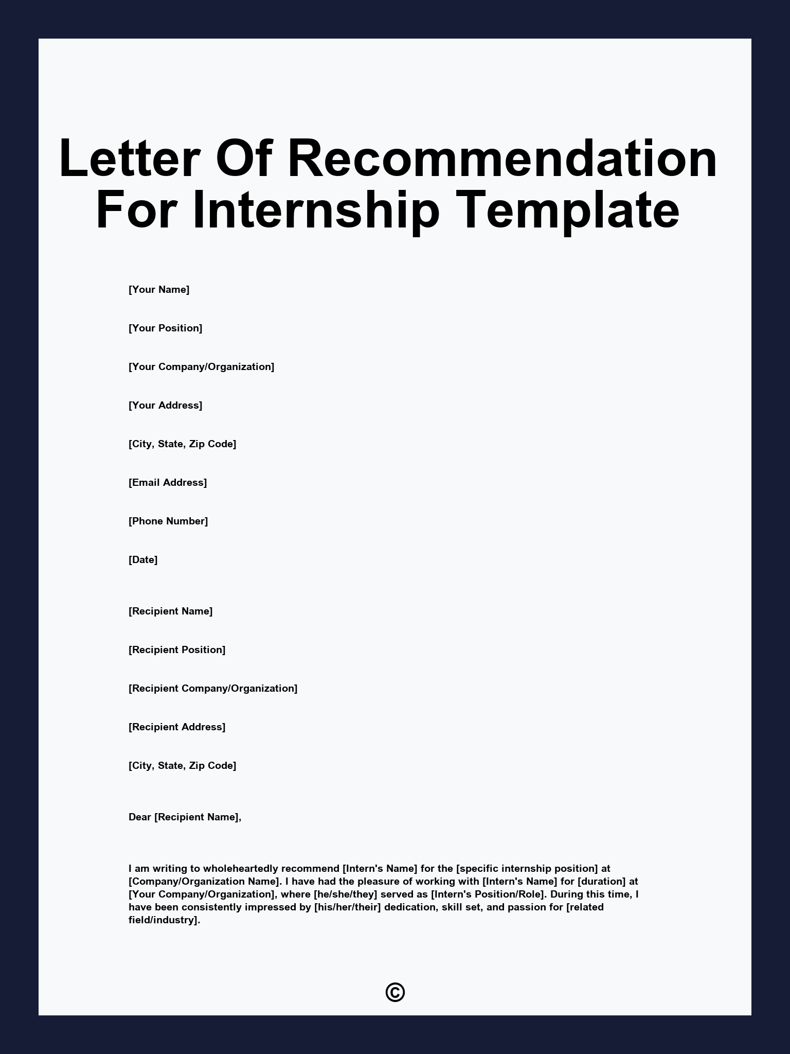 Letter Of Recommendation For Internship Template
