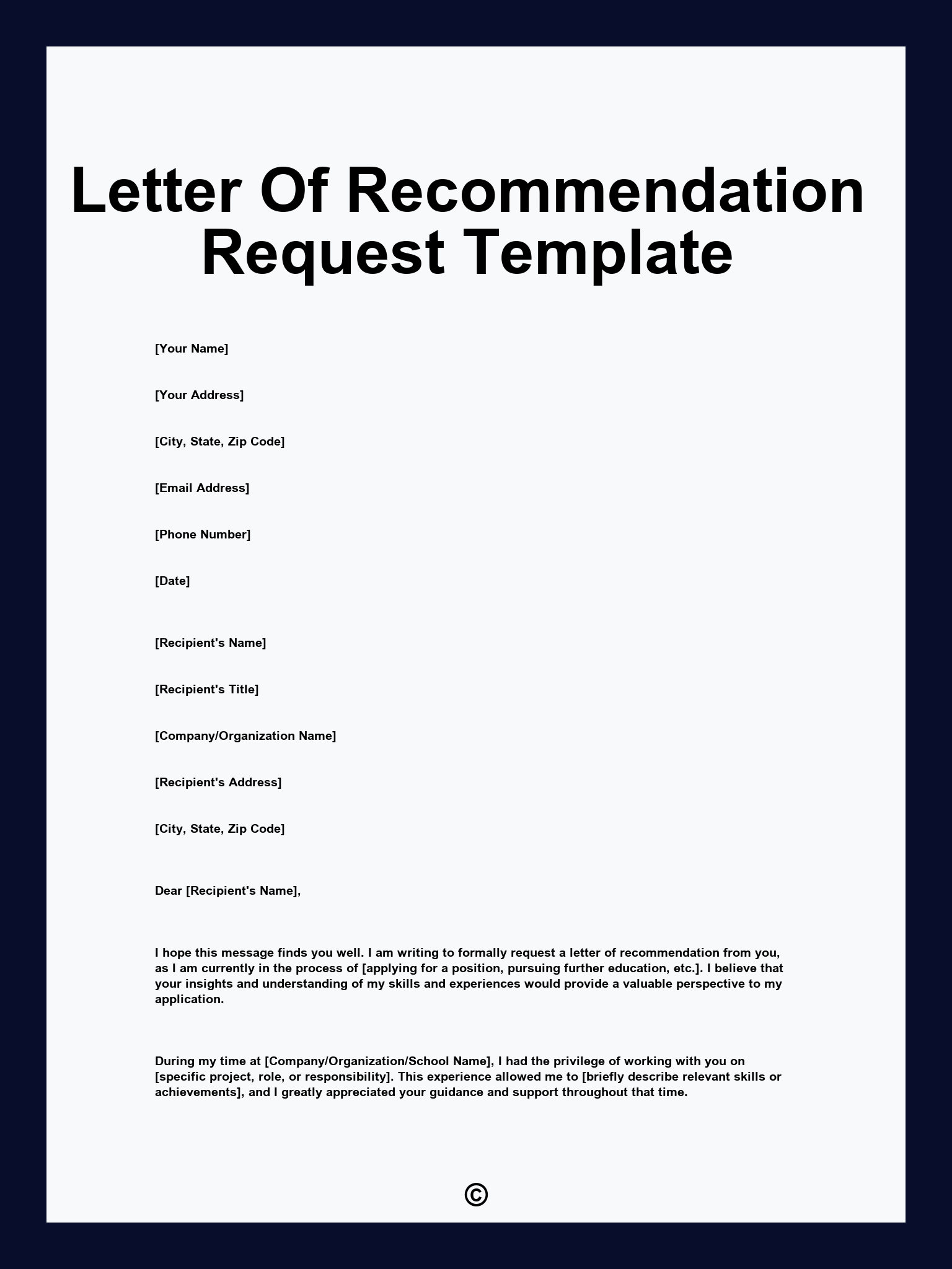 Letter Of Recommendation Request Template