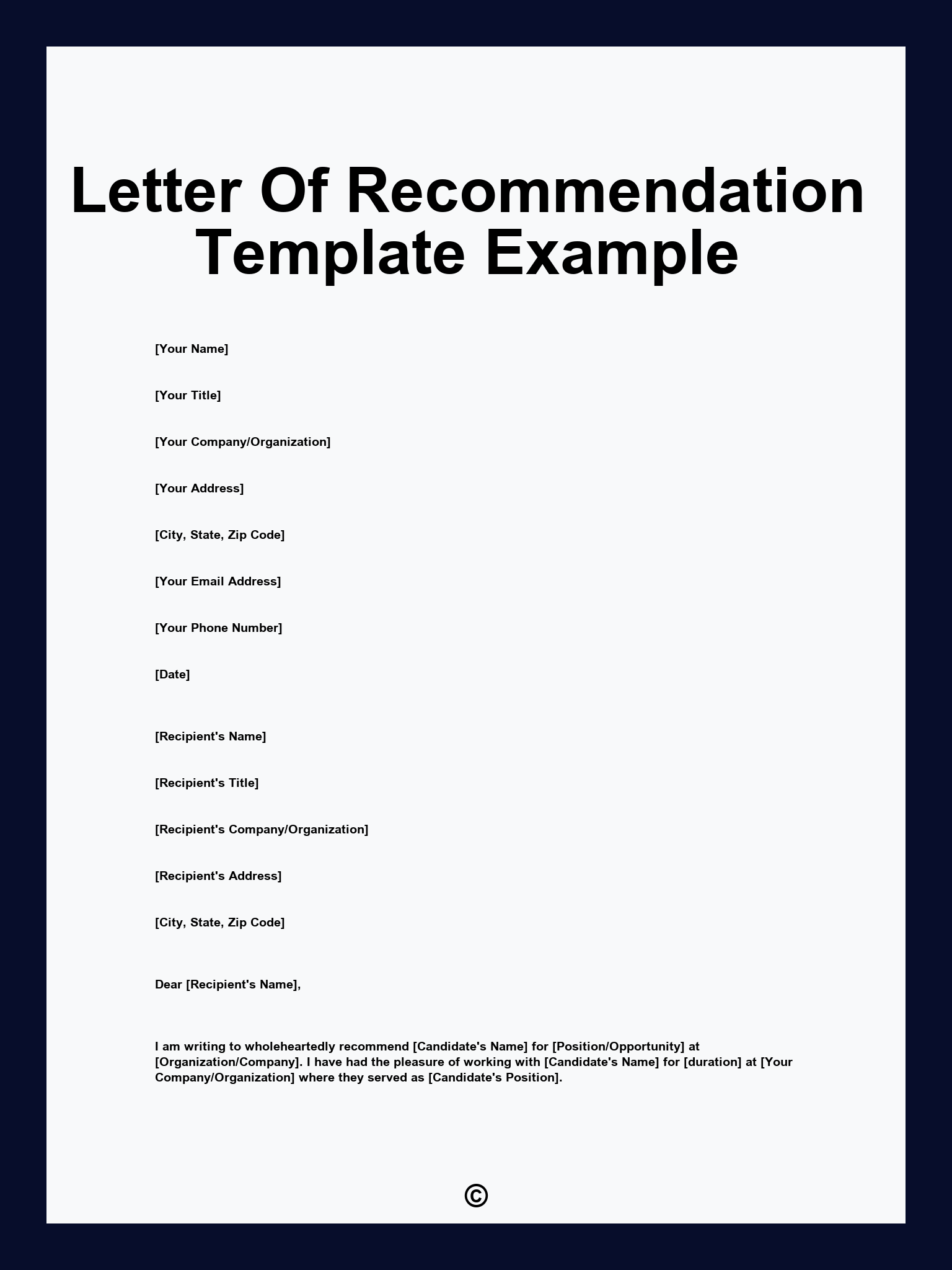 Letter Of Recommendation Template Example
