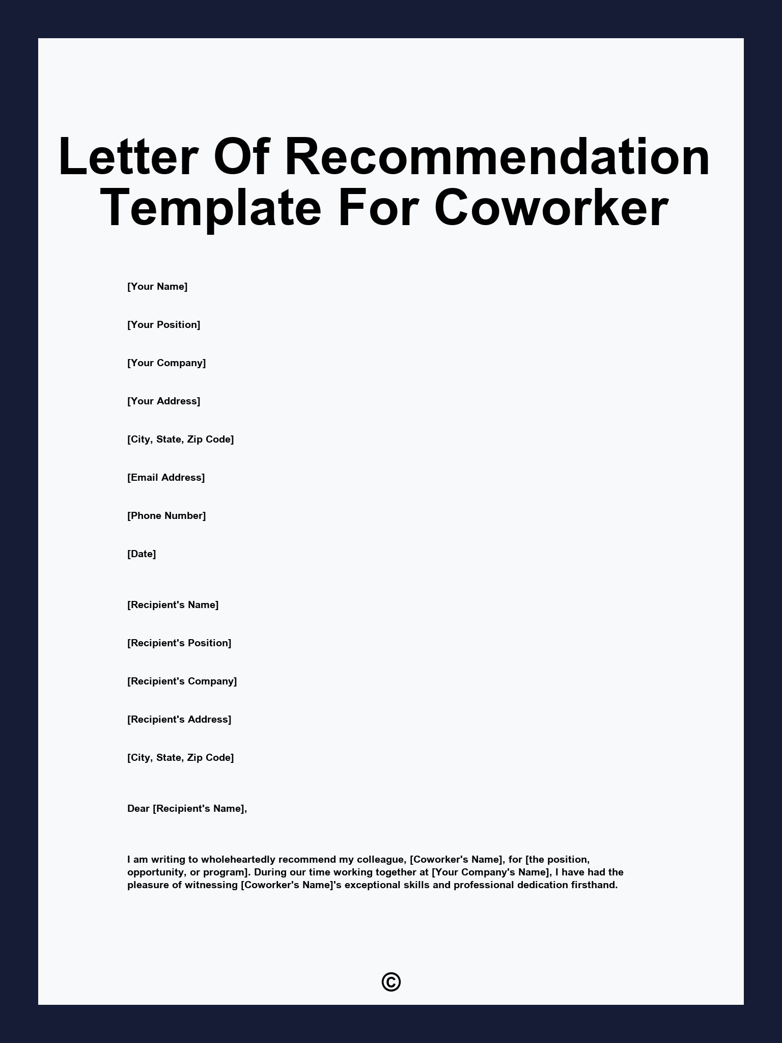 Letter Of Recommendation Template For Coworker