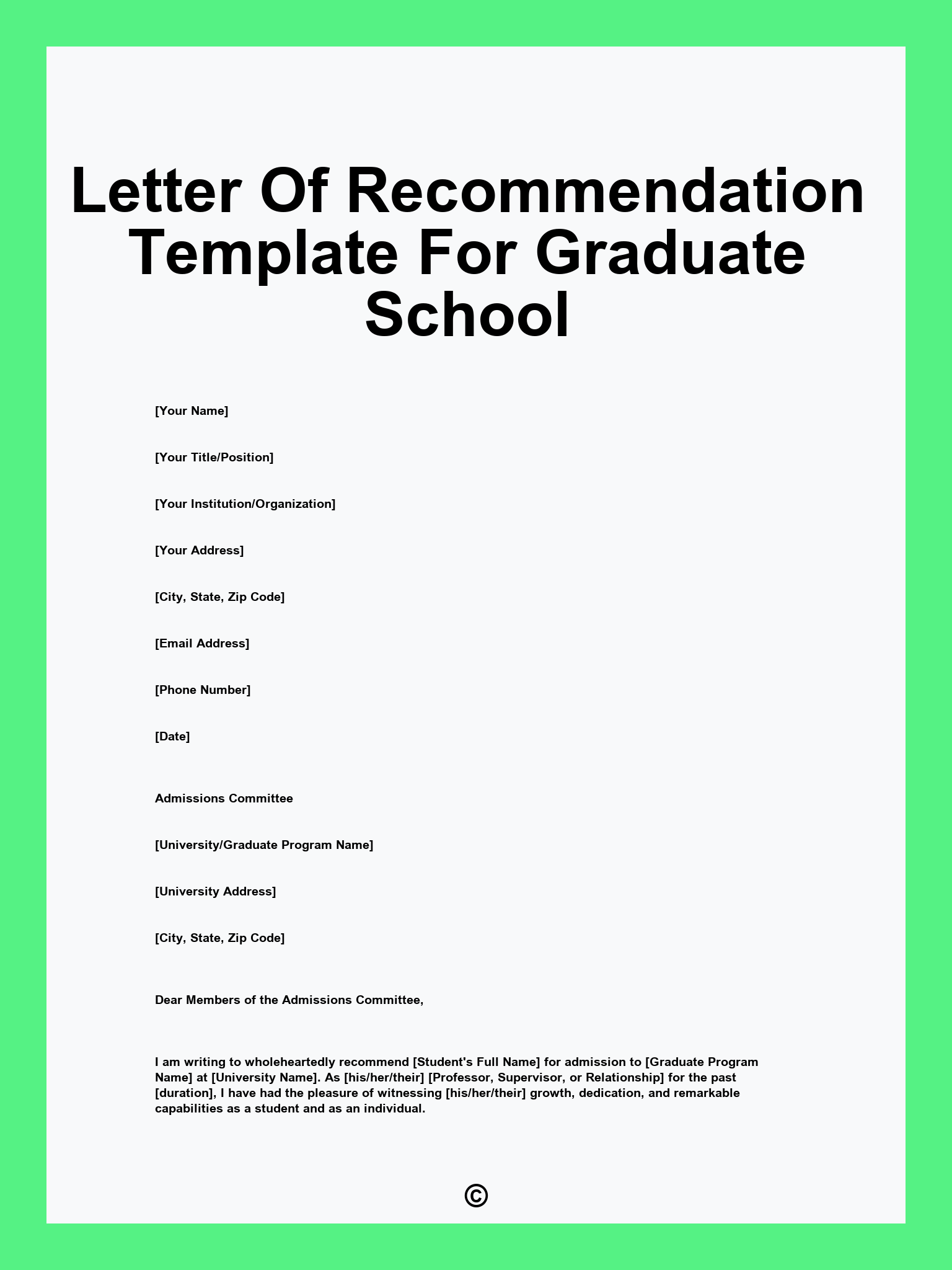 Letter Of Recommendation Template For Graduate School