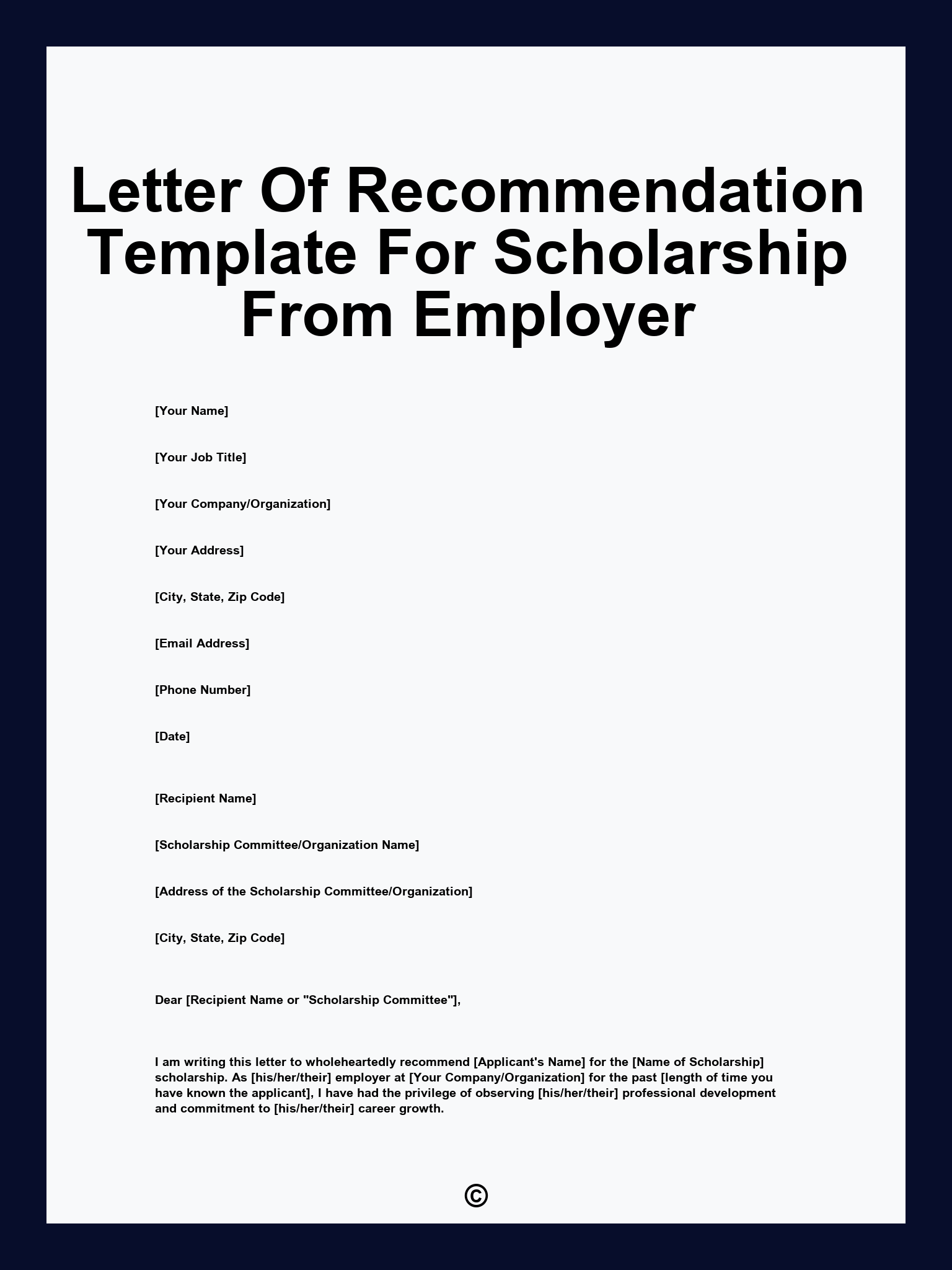 Letter Of Recommendation Template For Scholarship From Employer