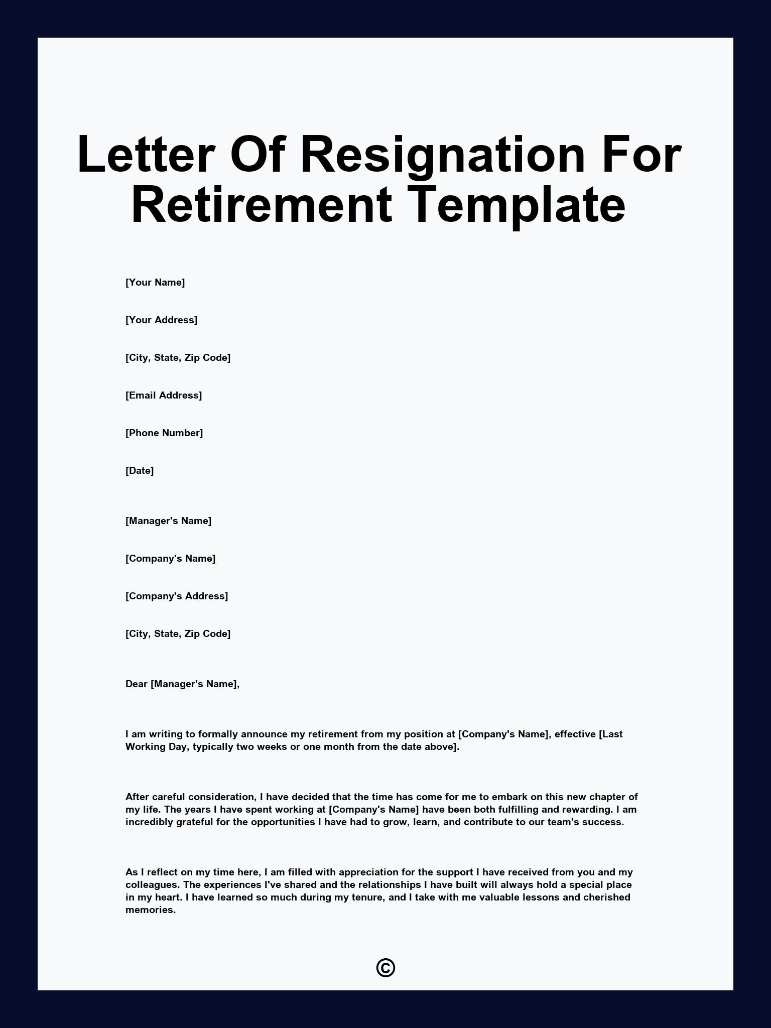 Letter Of Resignation For Retirement Template