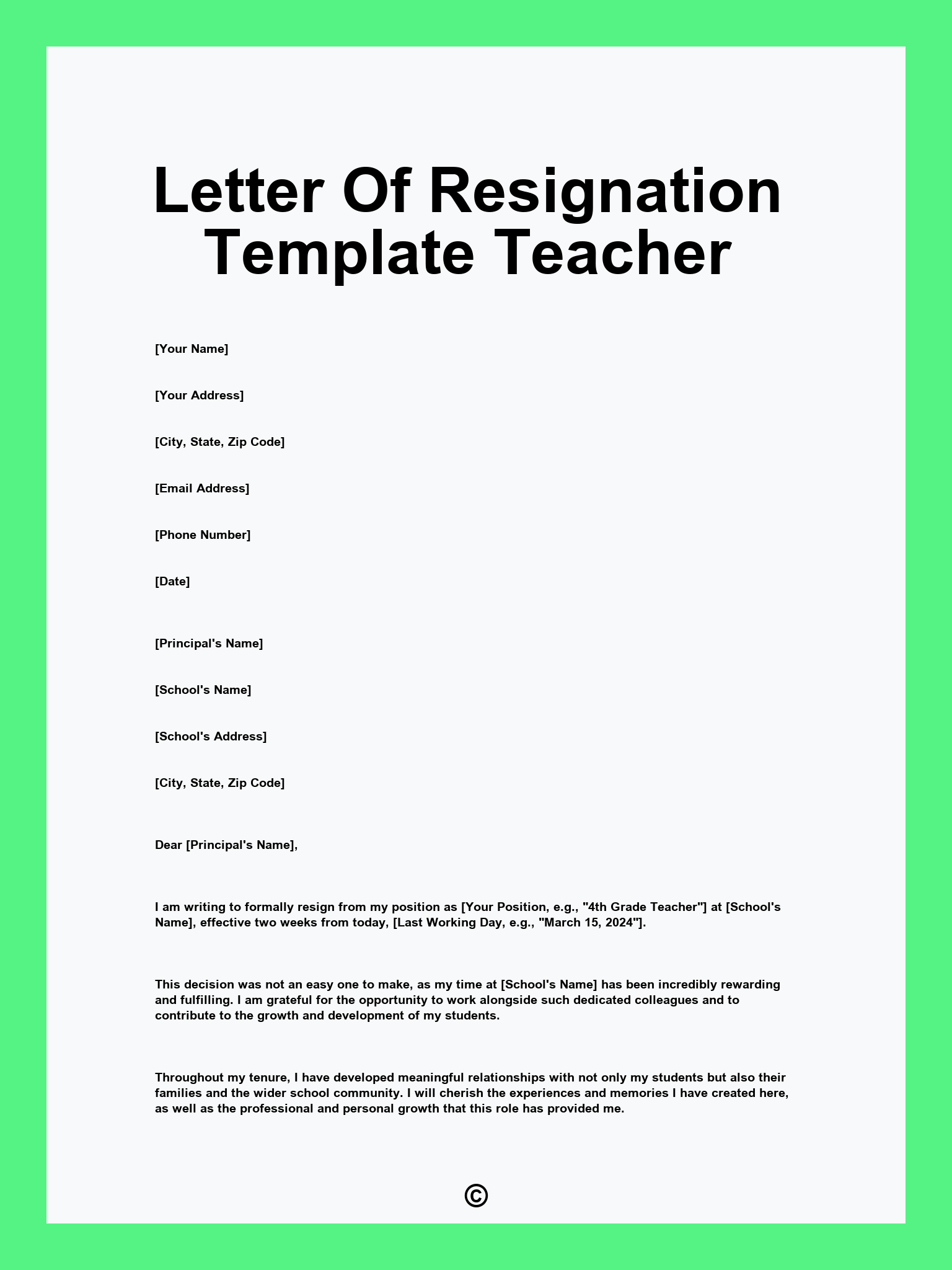 Letter Of Resignation Template Teacher