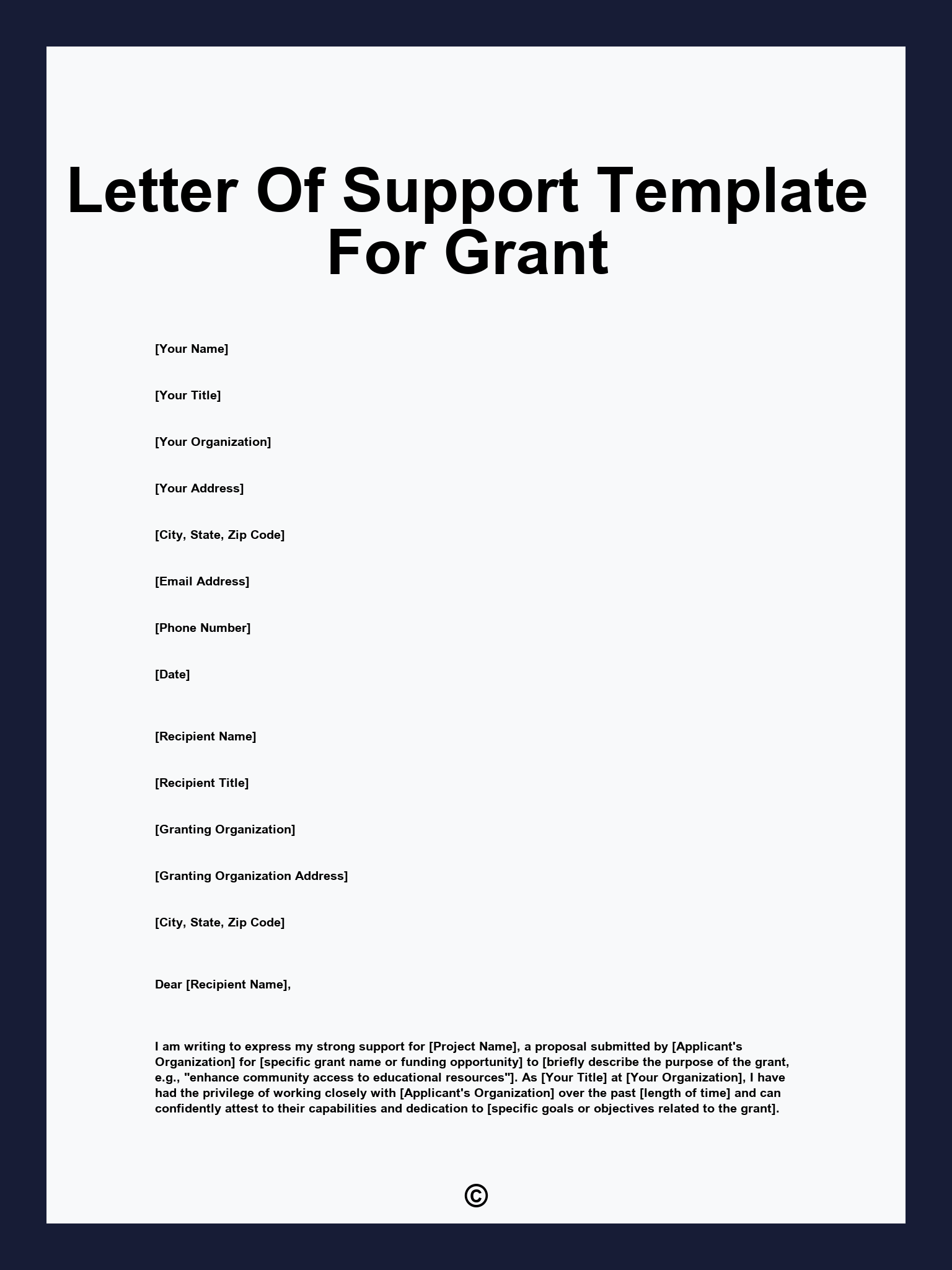 Letter Of Support Template For Grant