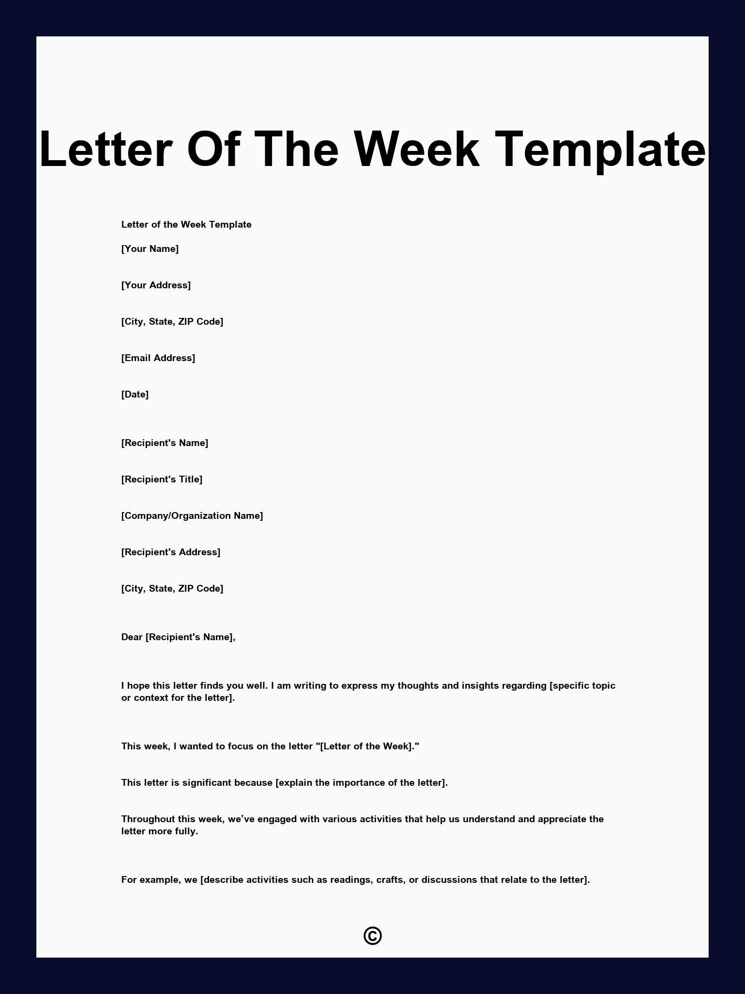 Letter Of The Week Template
