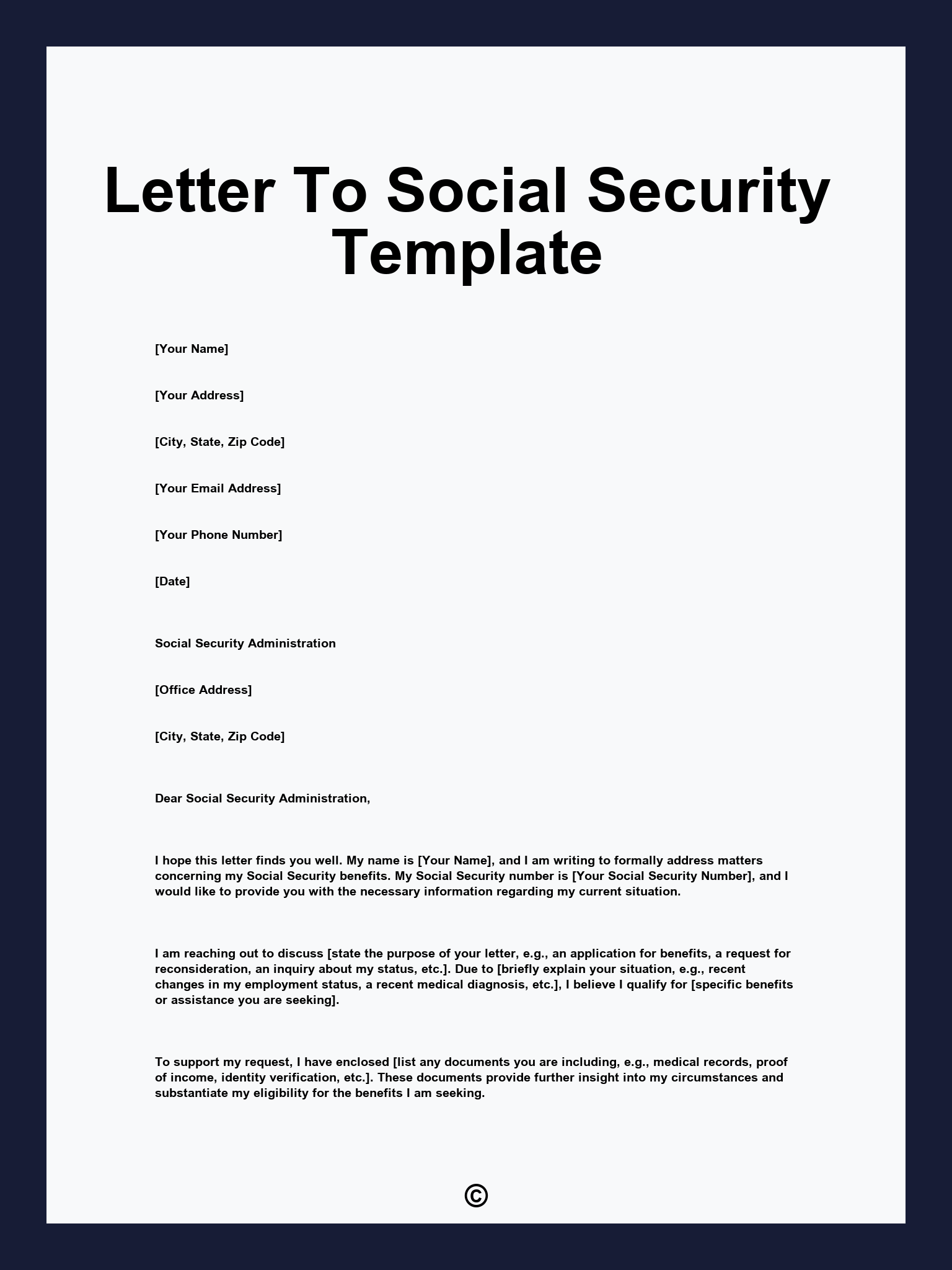 Letter To Social Security Template