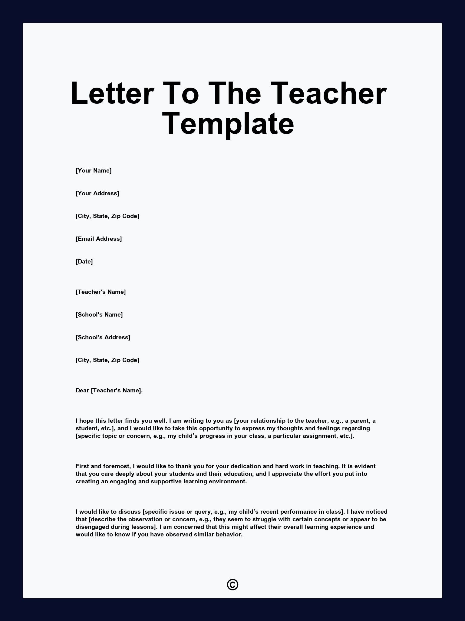 Letter To The Teacher Template
