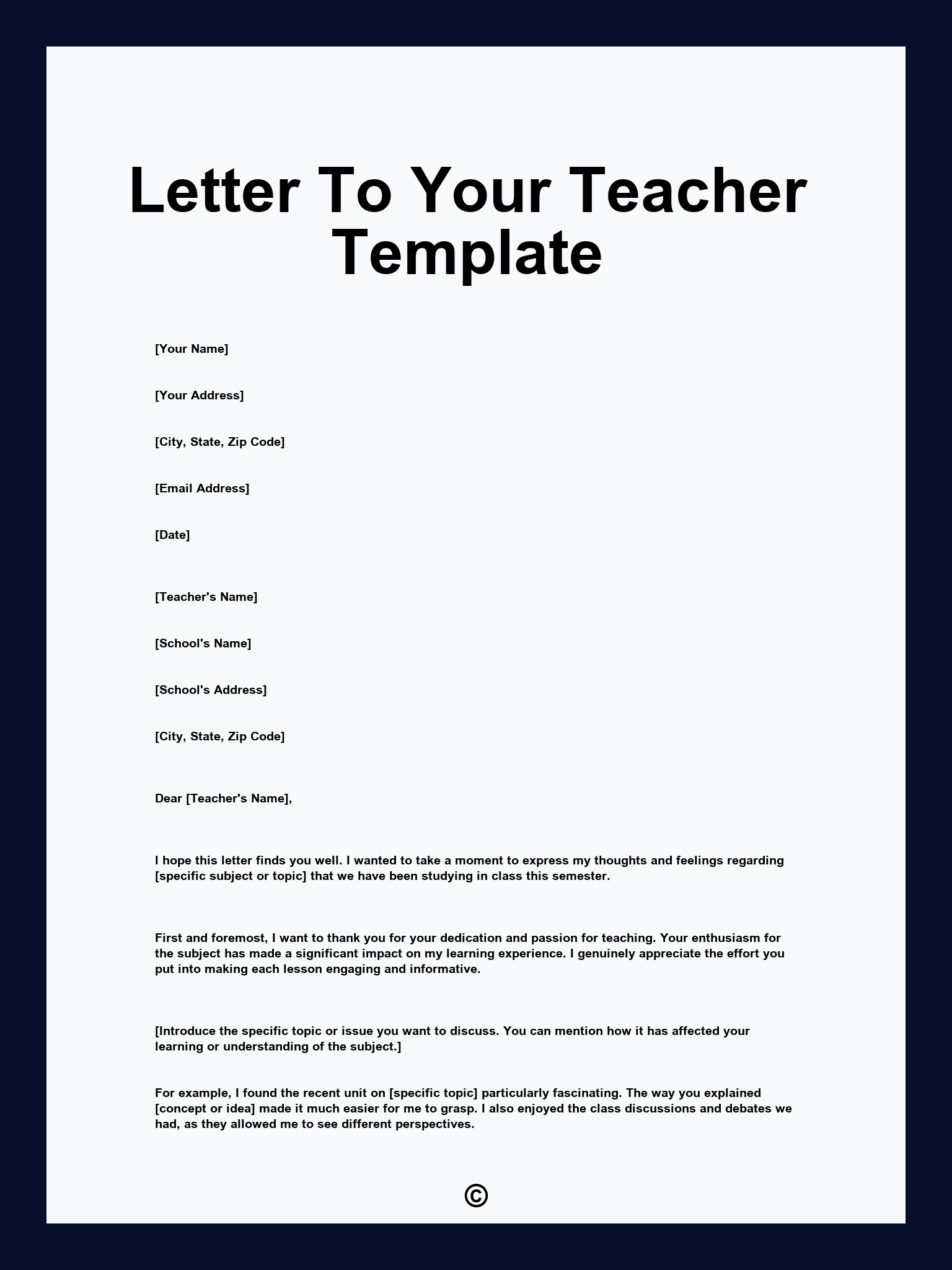 Letter To Your Teacher Template