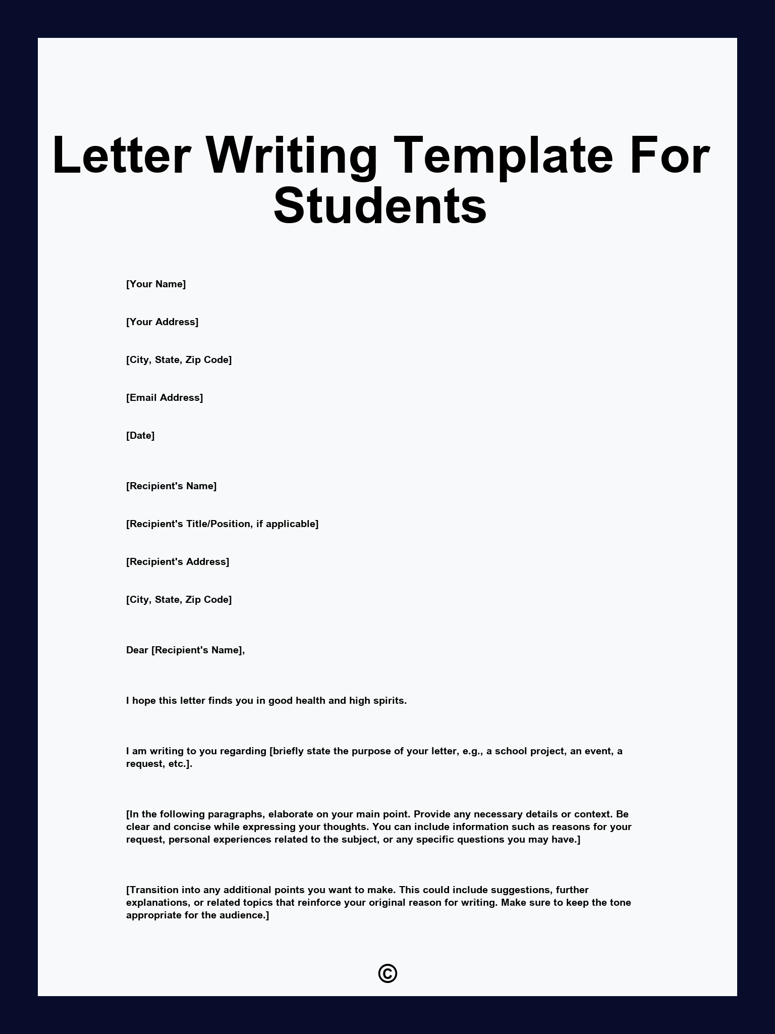 Letter Writing Template For Students