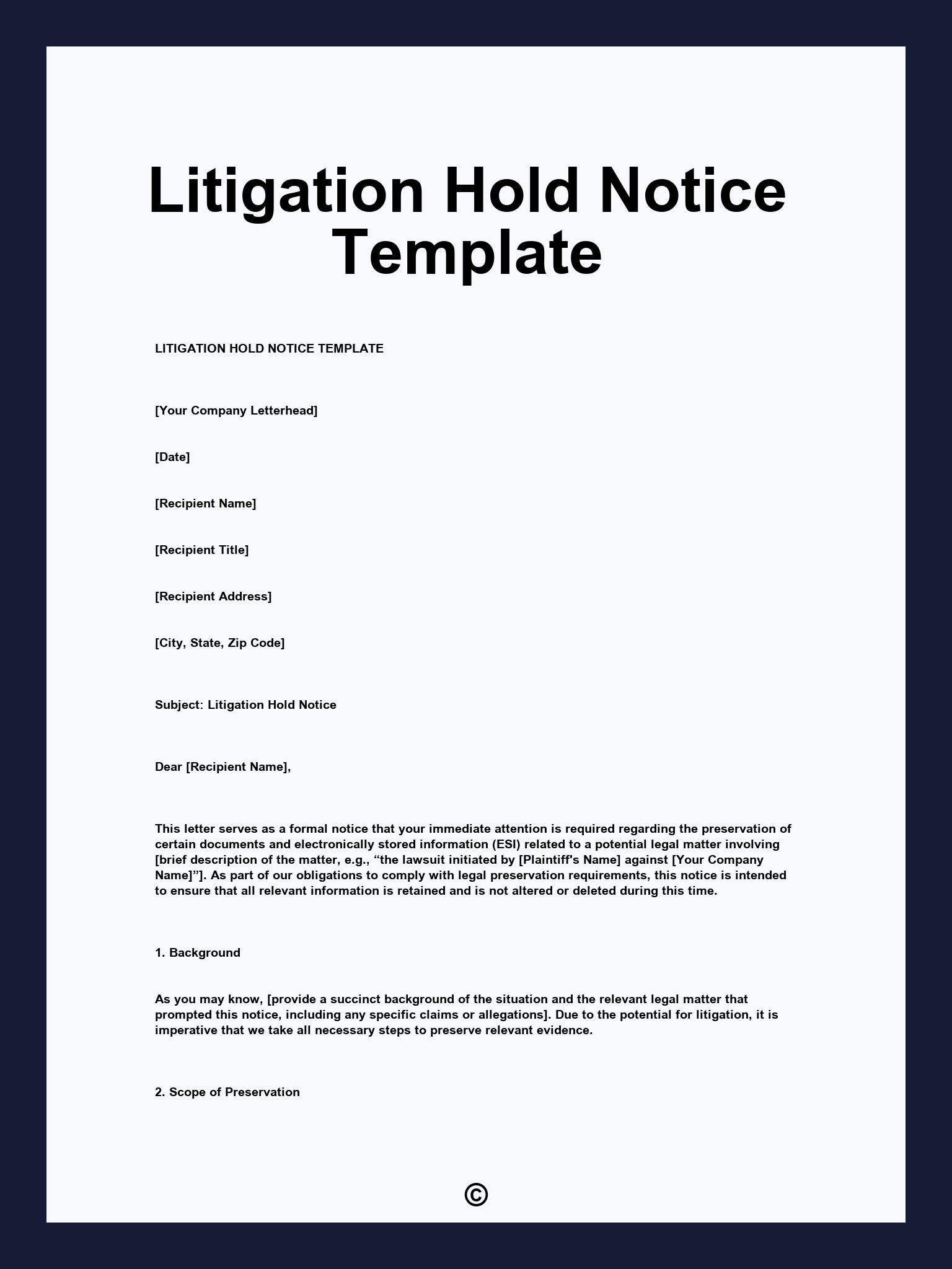 Litigation Hold Notice Template