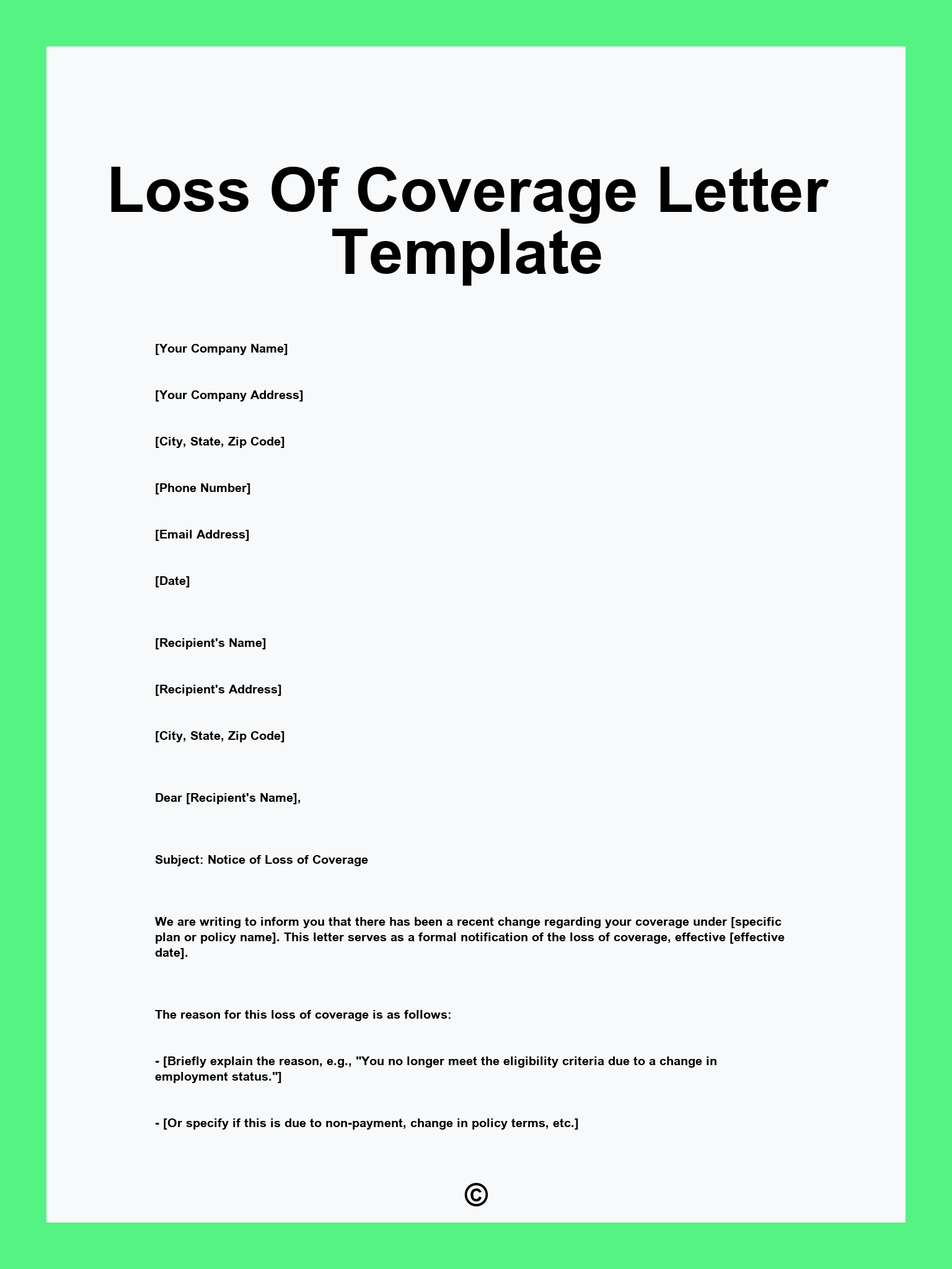 Loss Of Coverage Letter Template