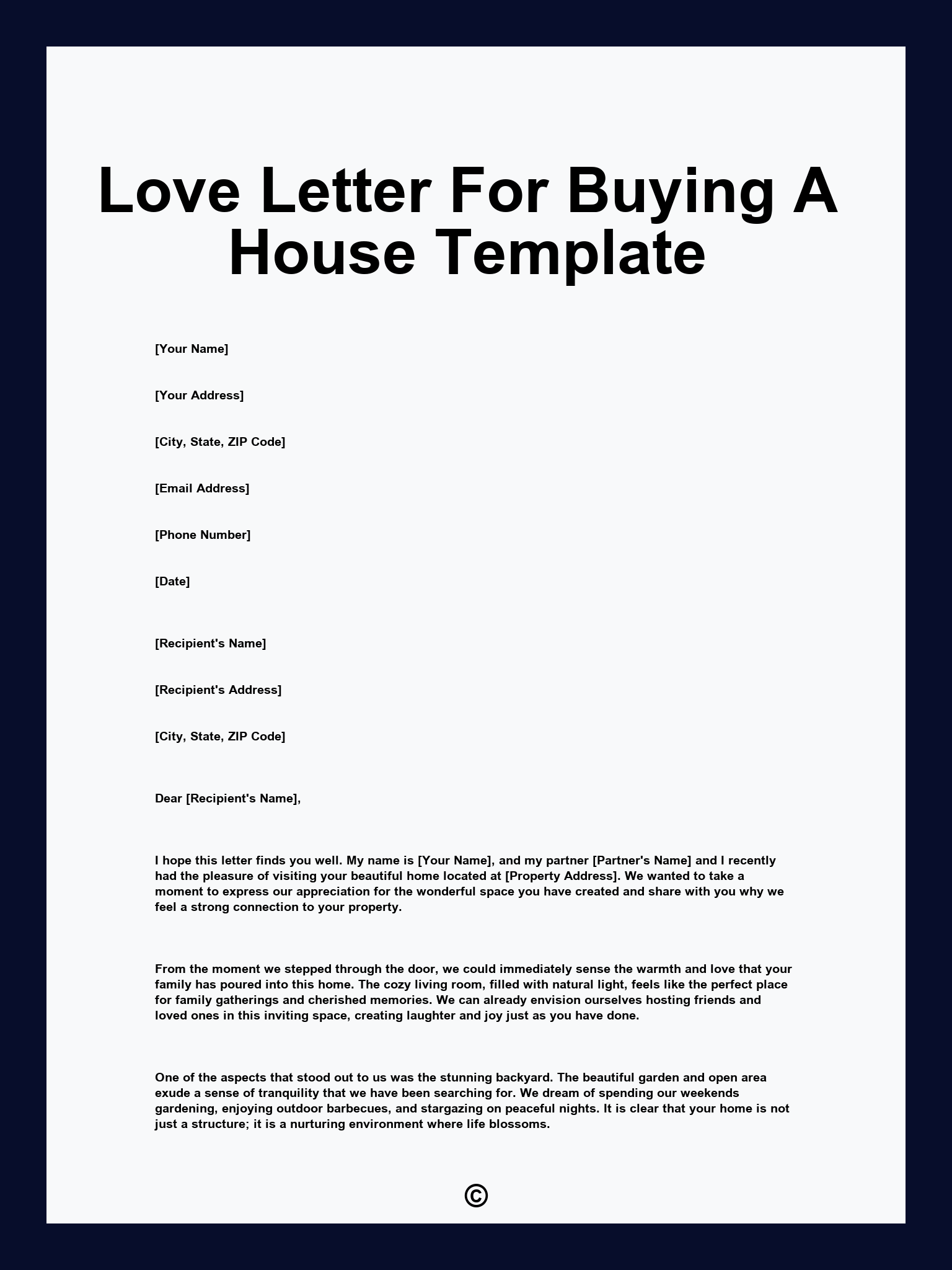 Love Letter For Buying A House Template