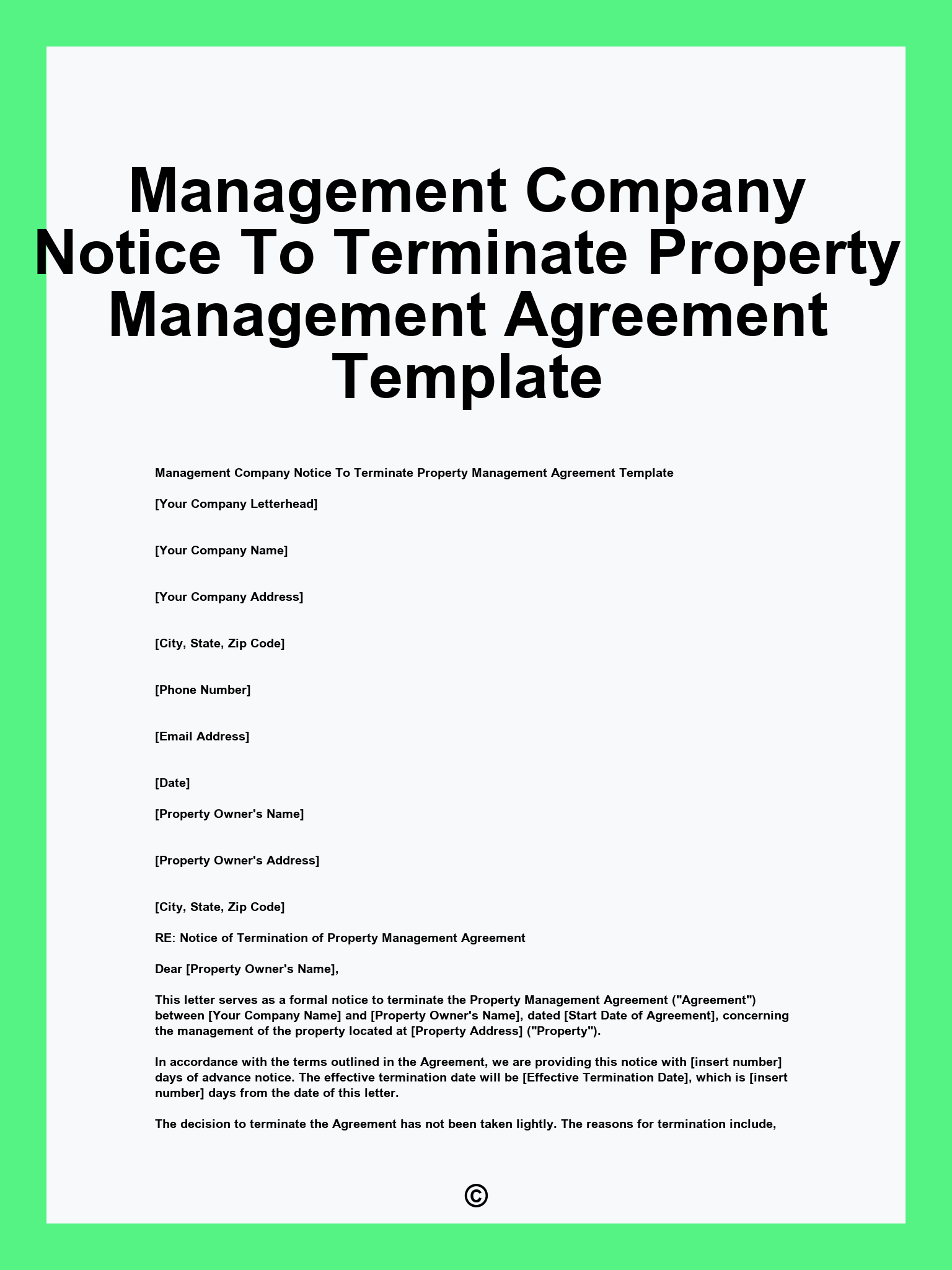 Management Company Notice To Terminate Property Management Agreement Template