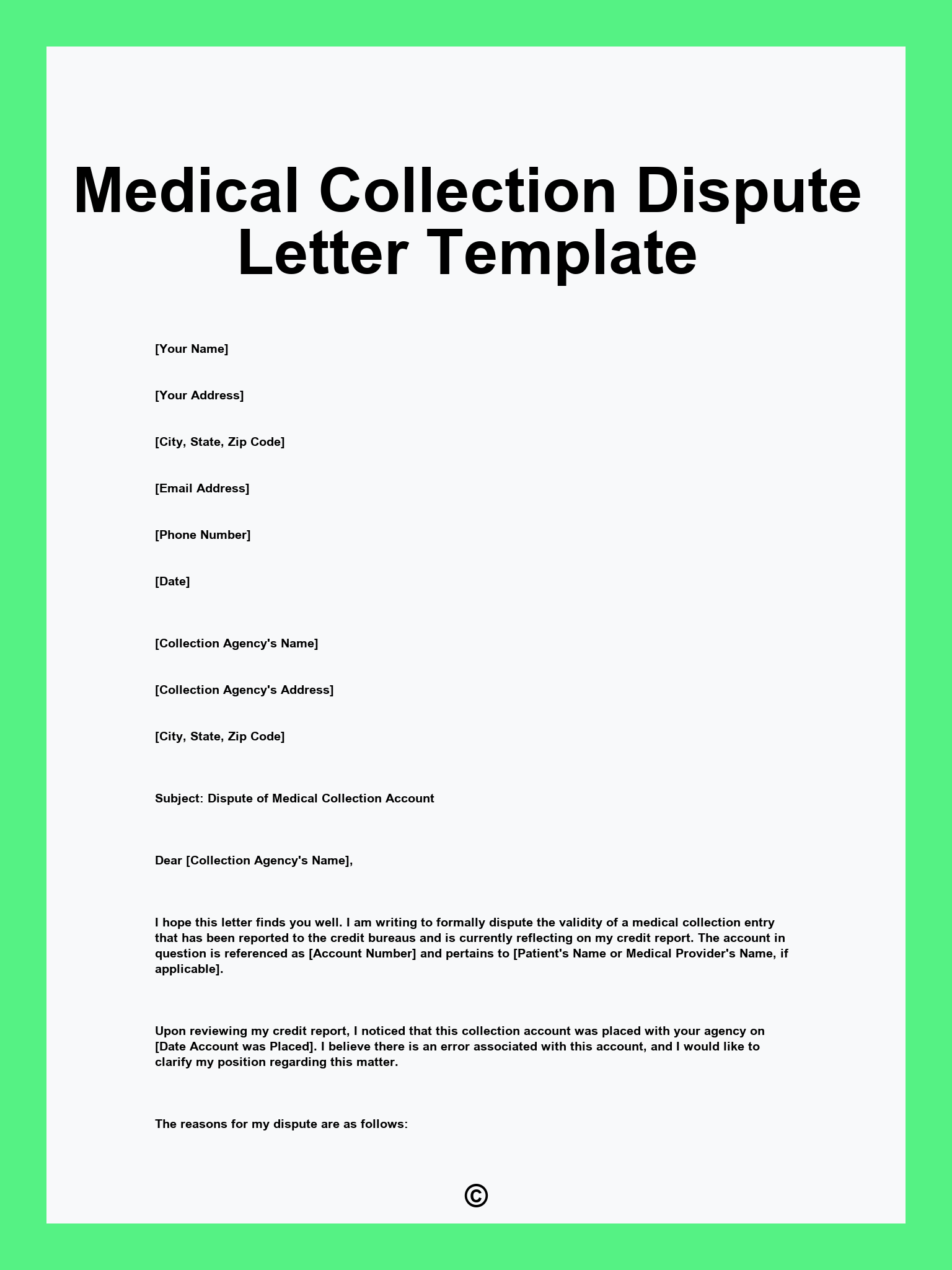 Medical Collection Dispute Letter Template