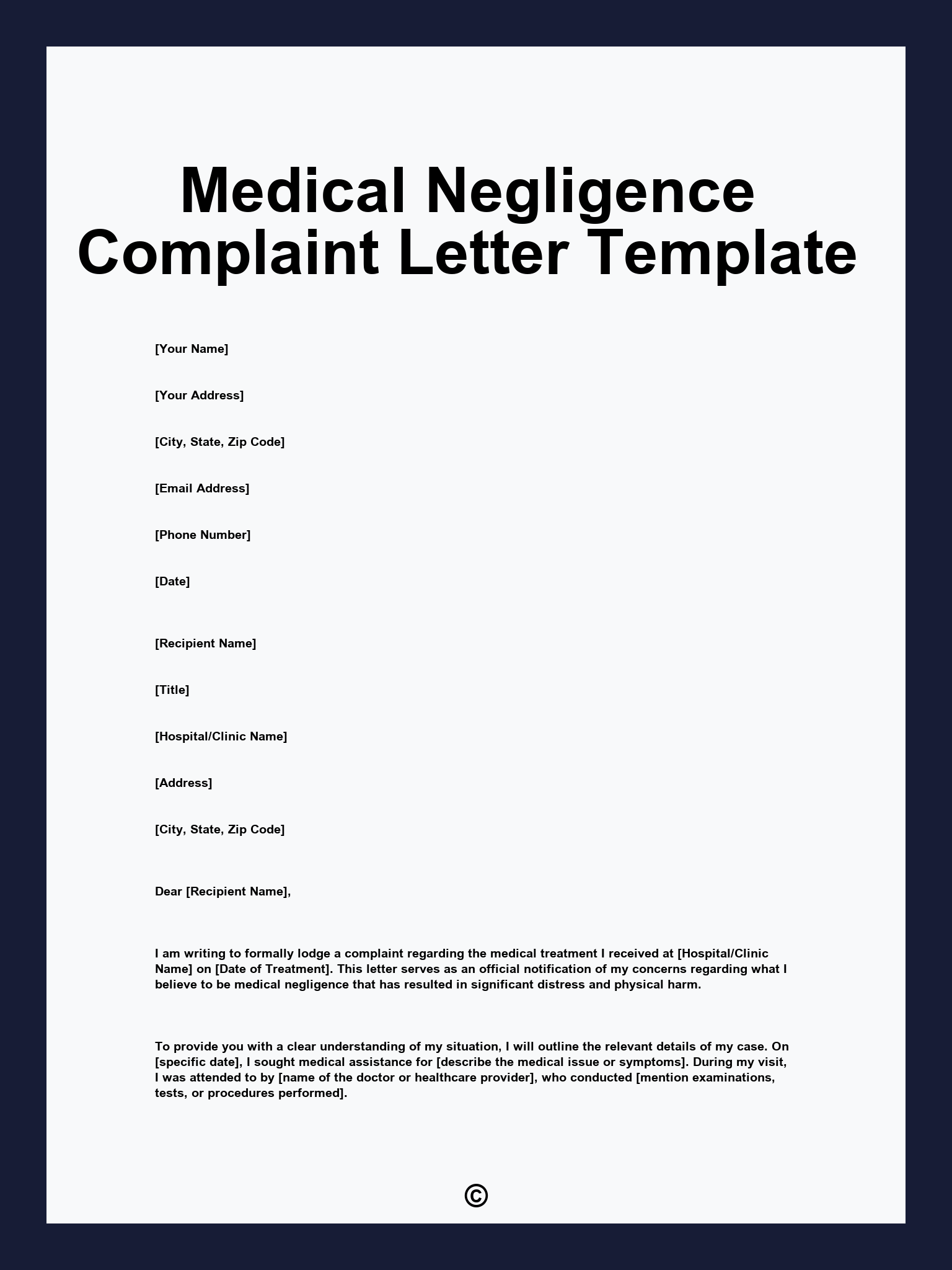 Medical Negligence Complaint Letter Template