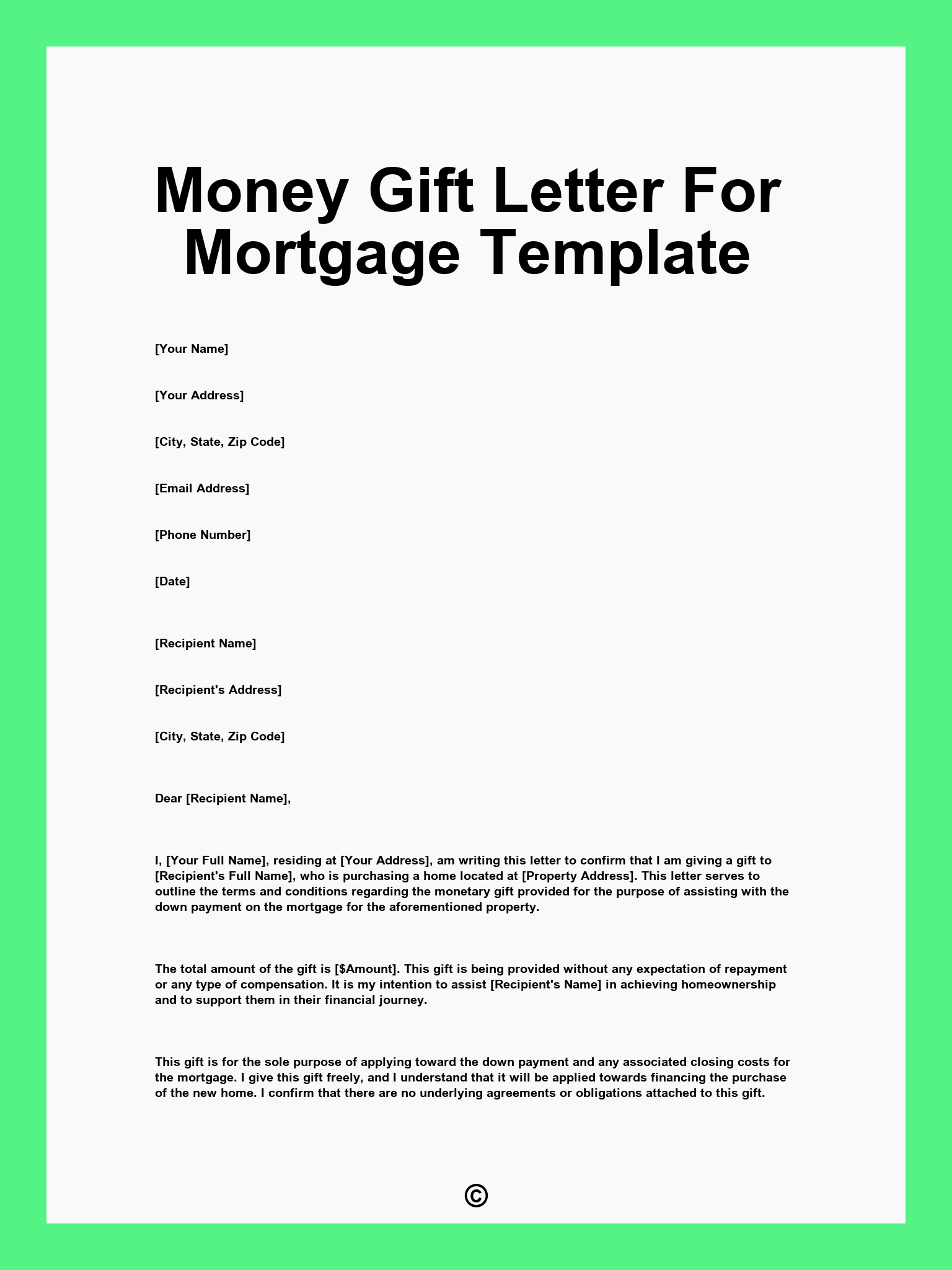 Money Gift Letter For Mortgage Template