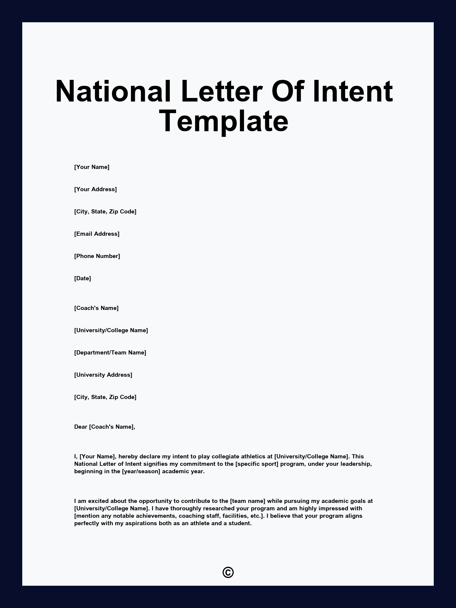 National Letter Of Intent Template