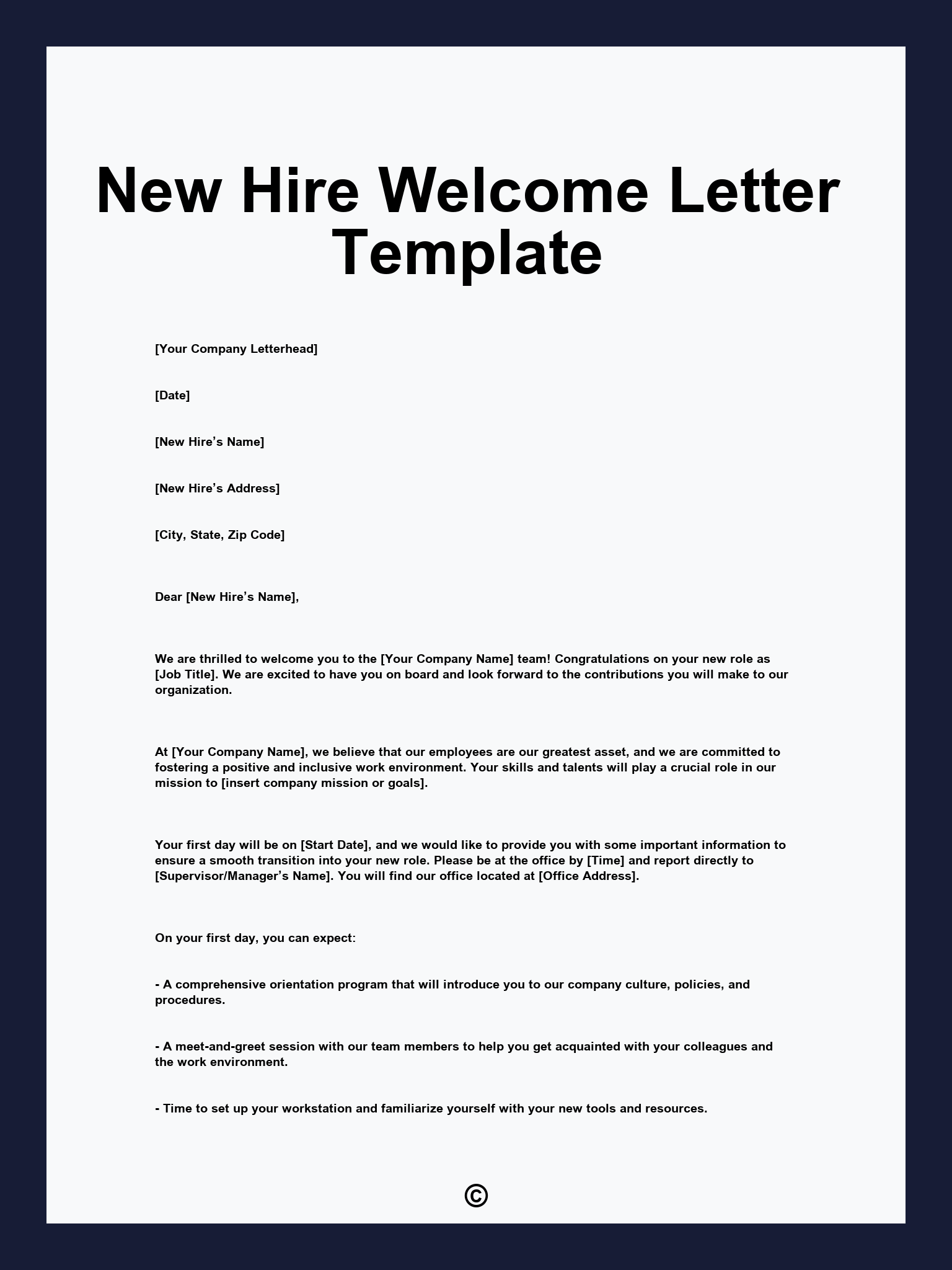 New Hire Welcome Letter Template