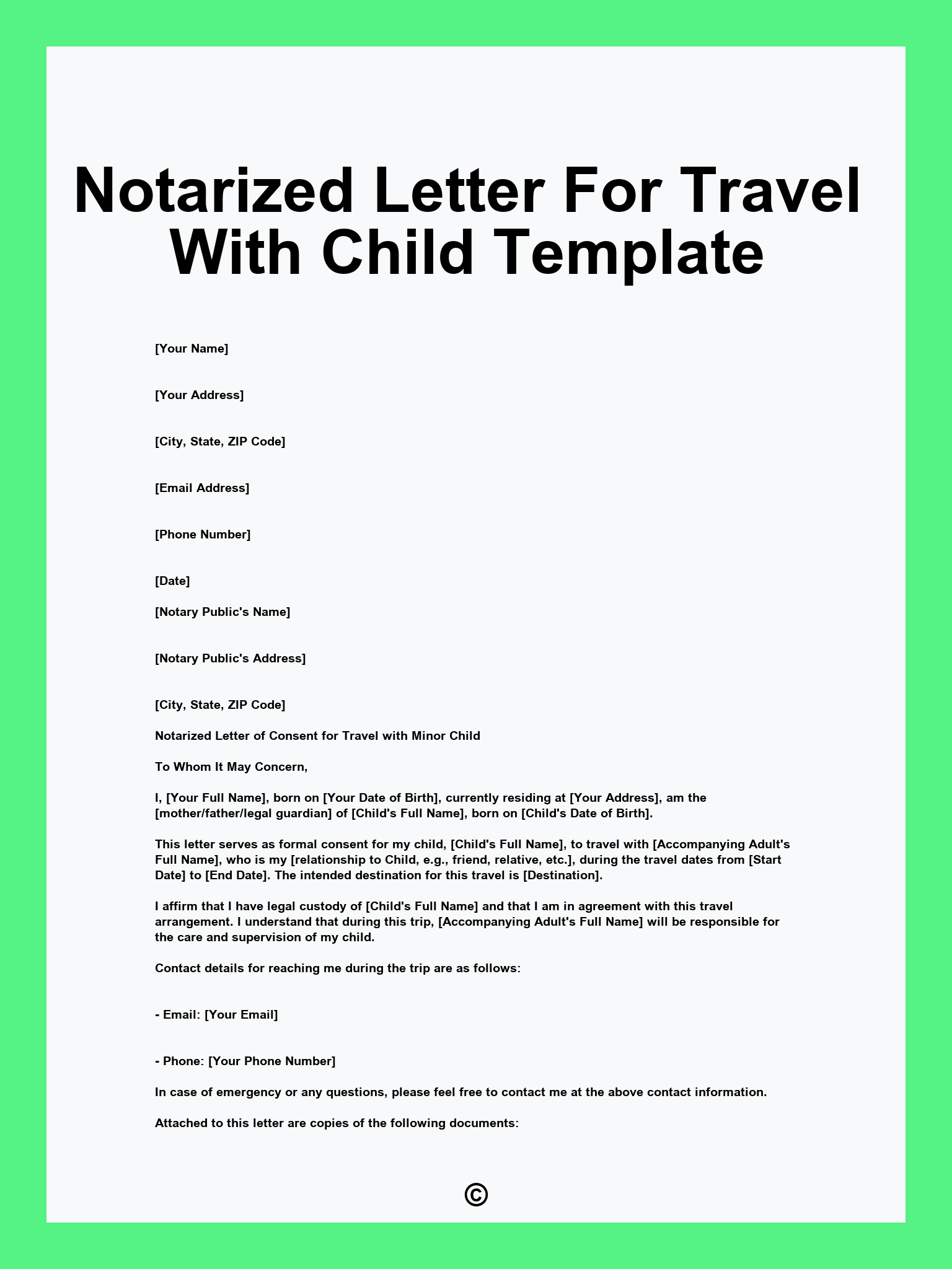 Notarized Letter For Travel With Child Template