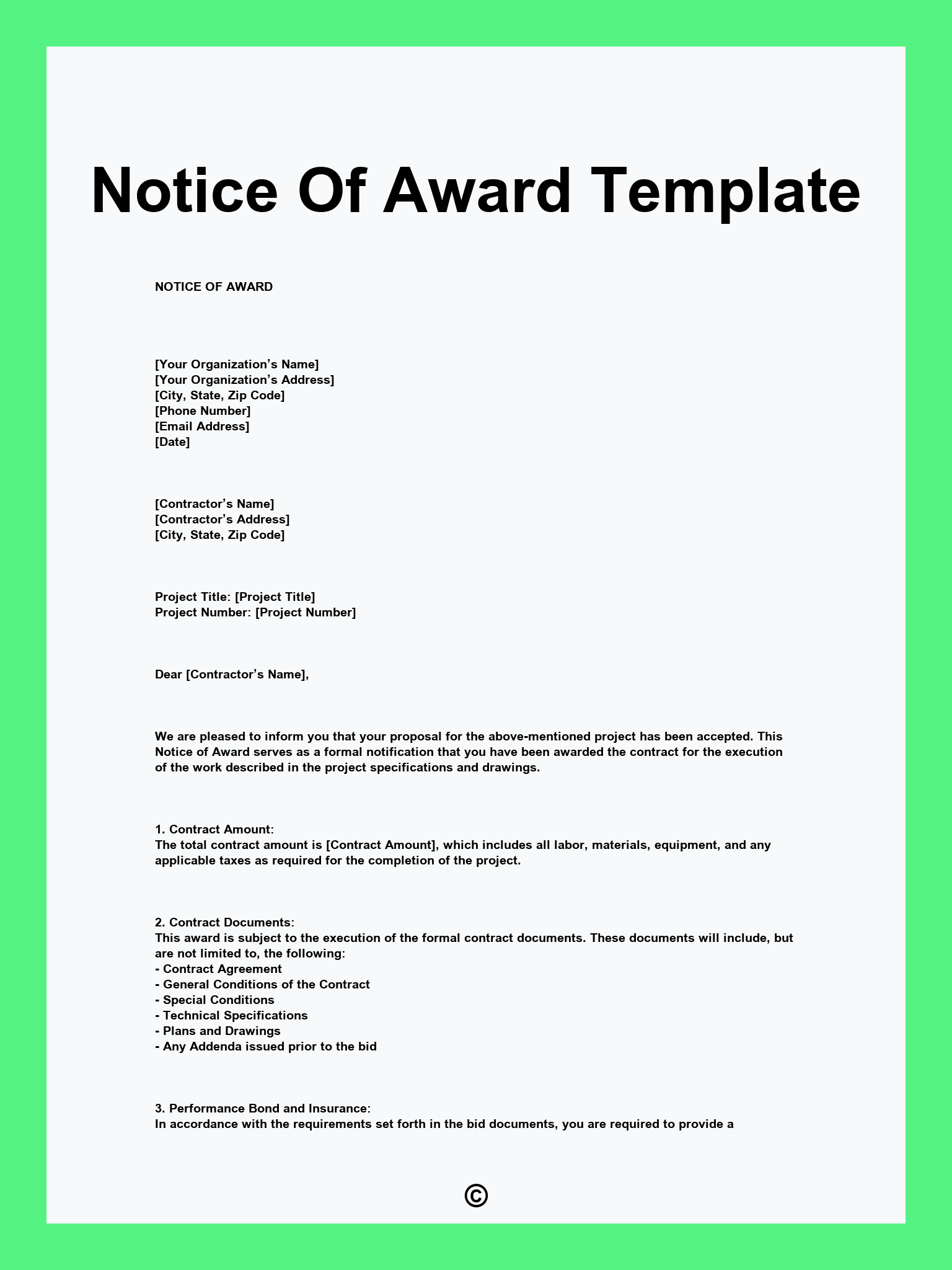 Notice Of Award Template