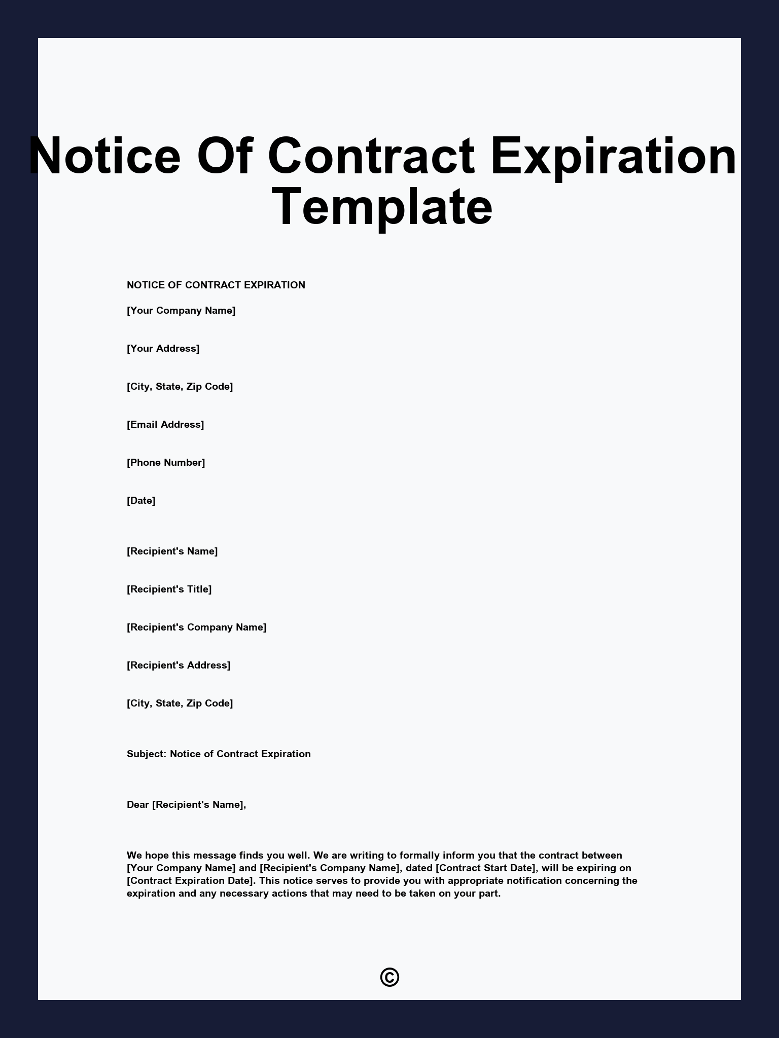 Notice Of Contract Expiration Template