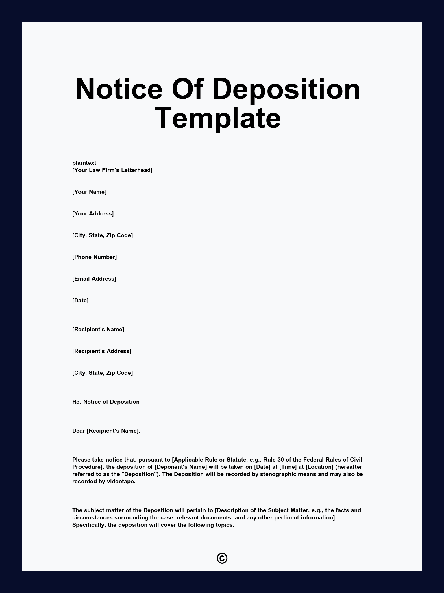 Notice Of Deposition Template