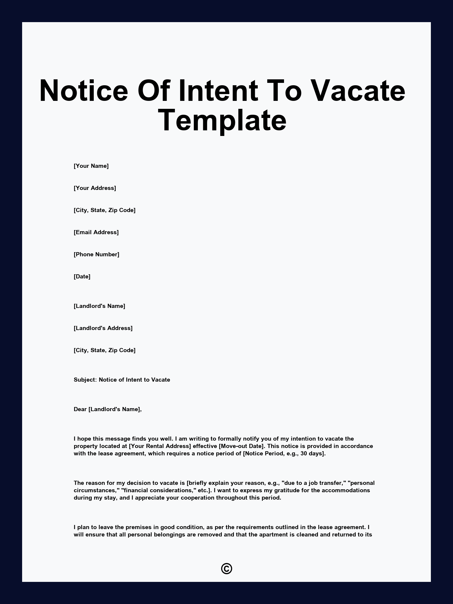 Notice Of Intent To Vacate Template