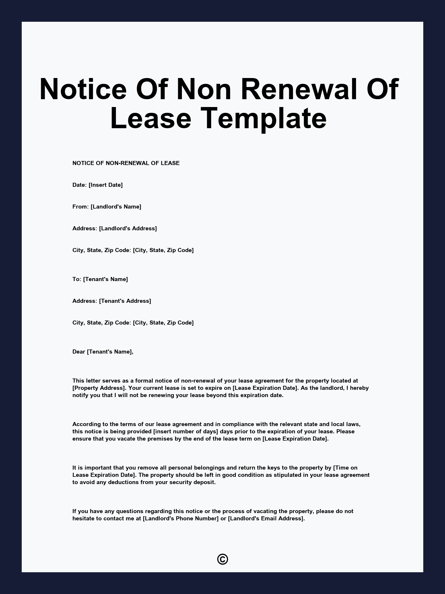 Notice Of Non Renewal Of Lease Template